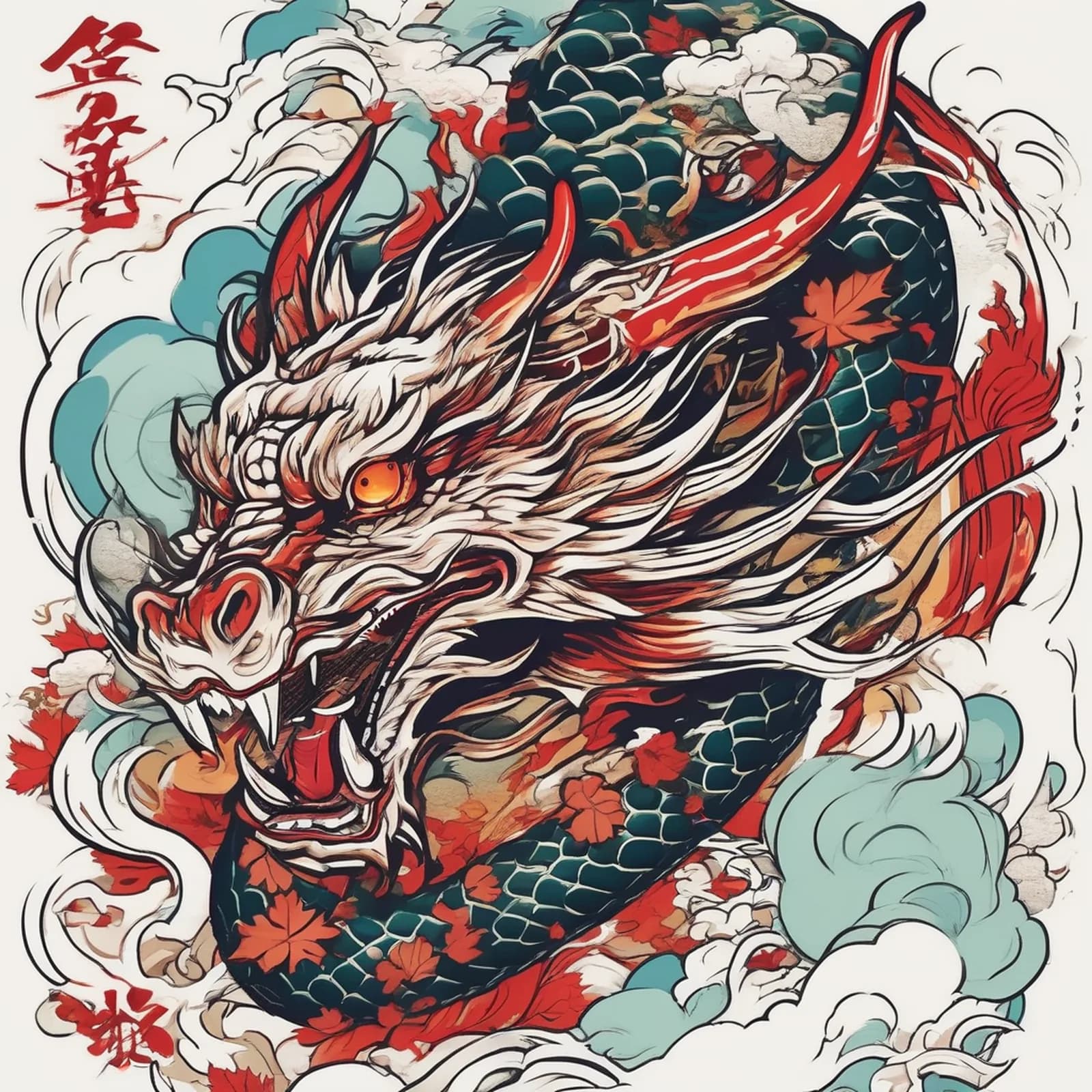 Irezumi Dragon Thigh tattoo design, alternative version 2