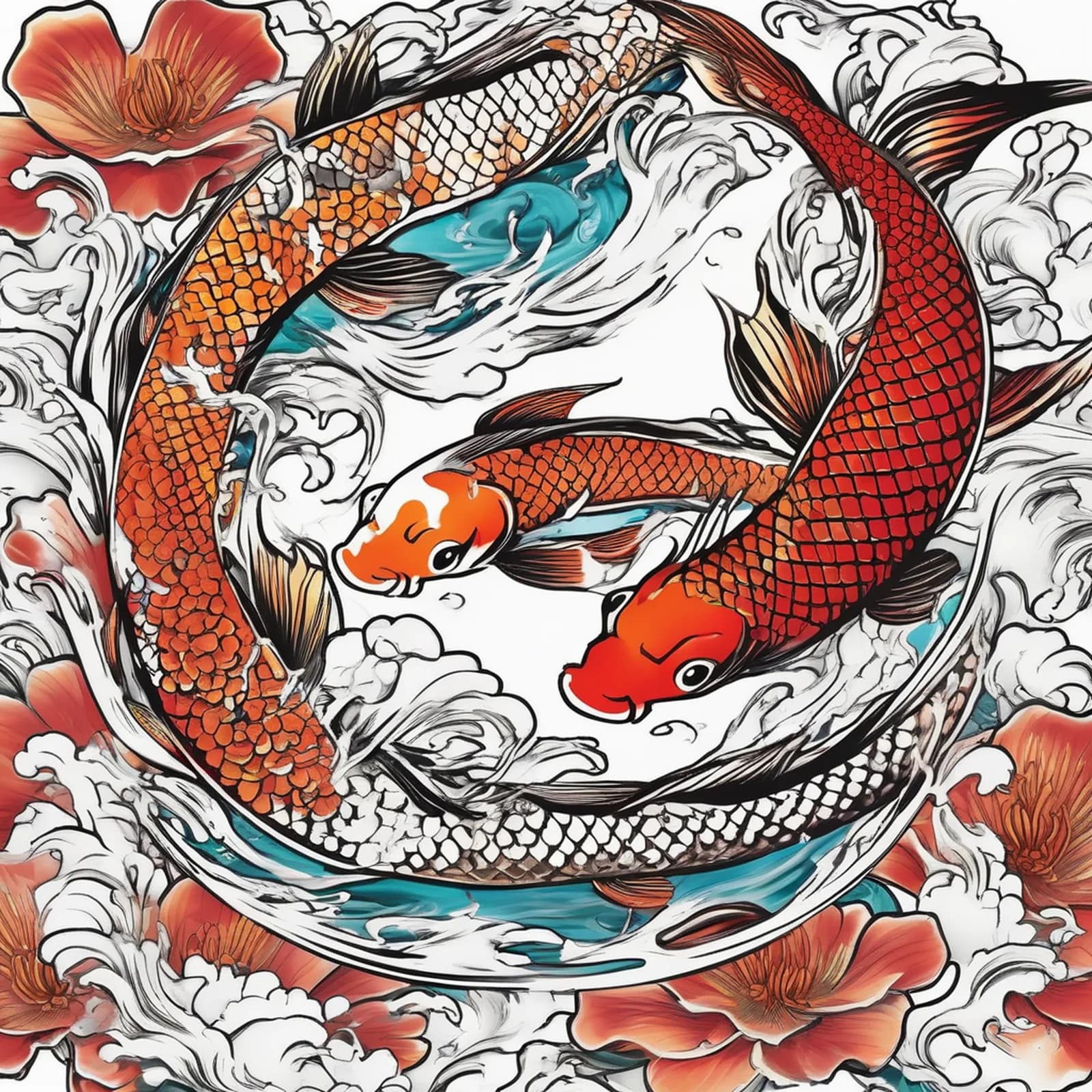 Koi to Dragon Transformation tattoo design, alternative version 3