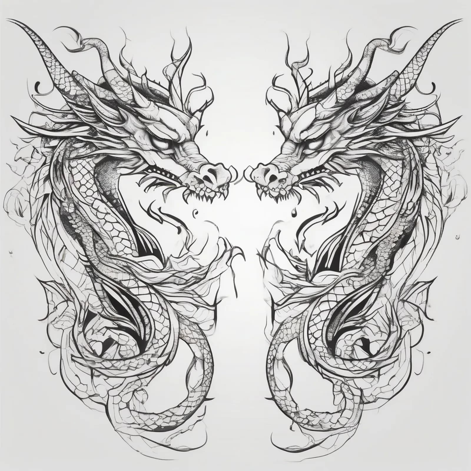 Matching Twin Dragons tattoo design, alternative version 2