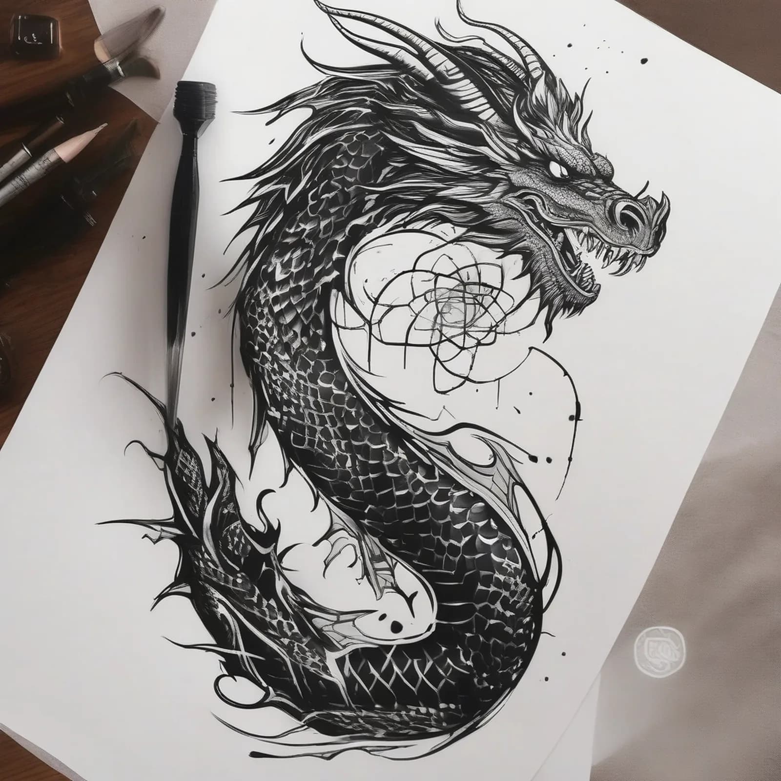 Micro Dragon Behind Ear tattoo design, alternative version 2