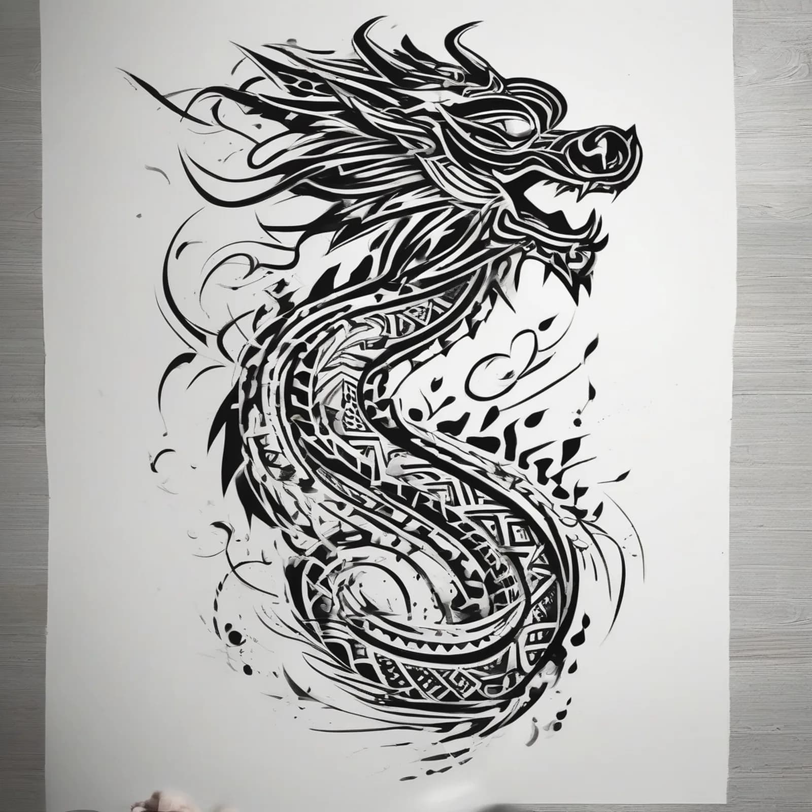 Polynesian Inspired Dragon Sleeve tattoo design, alternative version 4