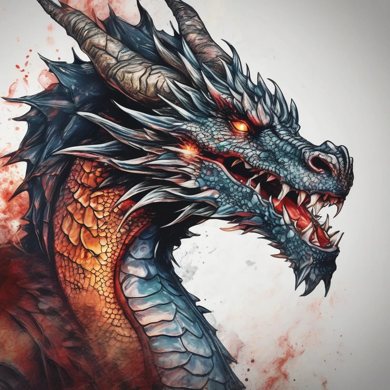 Smoke and Fire Dragon tattoo design, alternative version 2