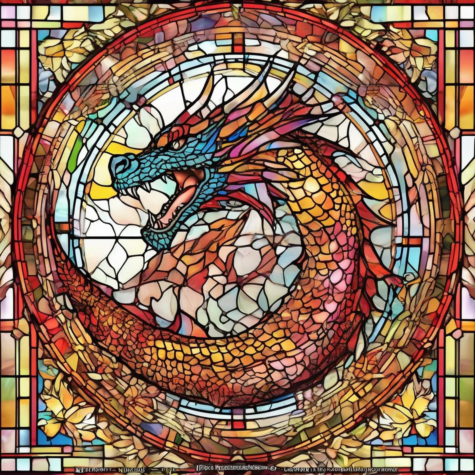 Stained Glass Dragon tattoo design, alternative version 2