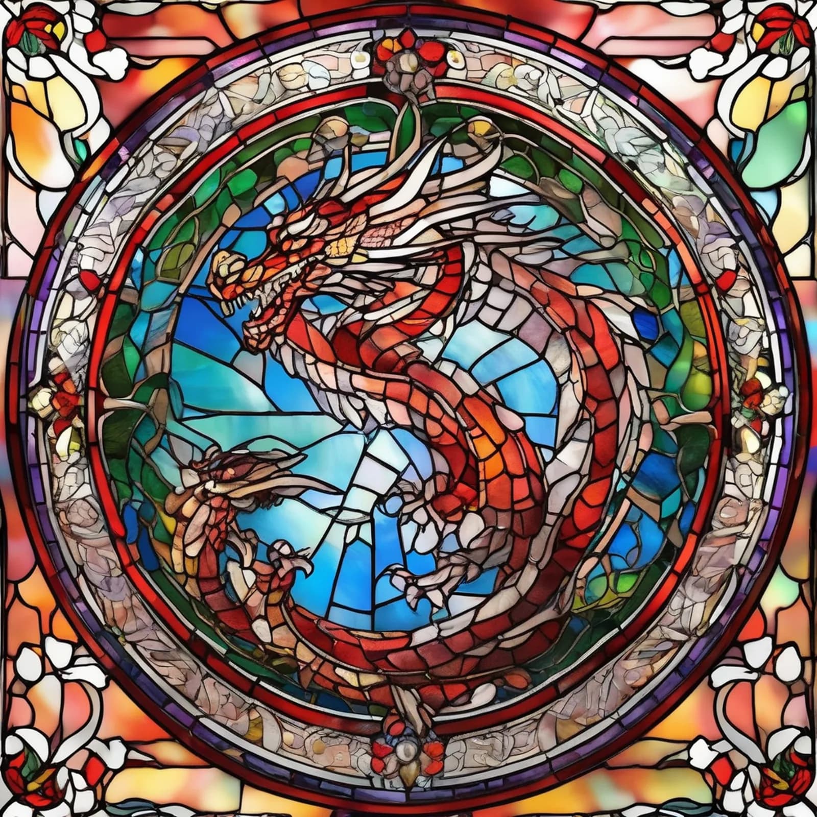 Stained Glass Dragon tattoo design, alternative version 3