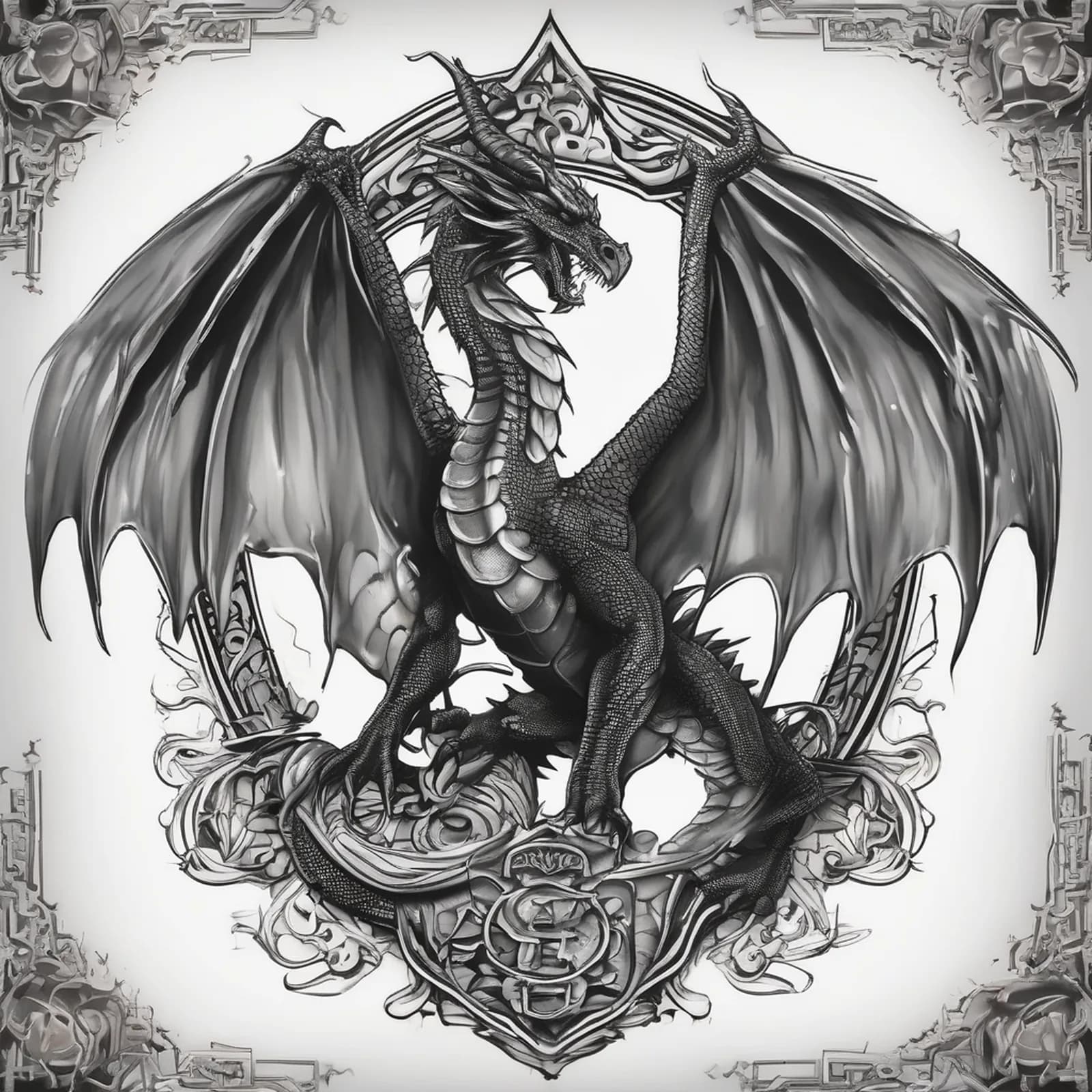 Winged Western Dragon on Back tattoo design, alternative version 2