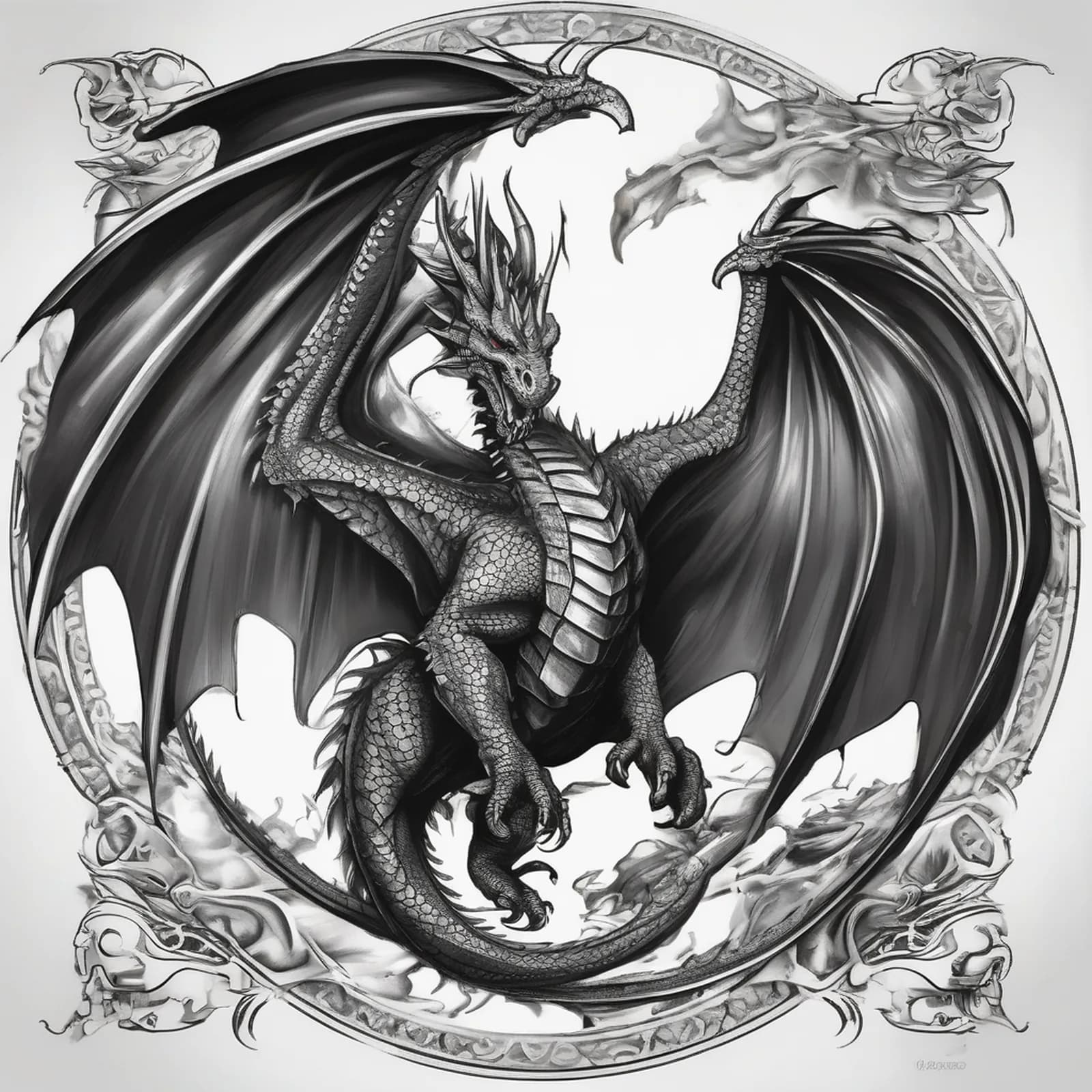 Winged Western Dragon on Back tattoo design, alternative version 3