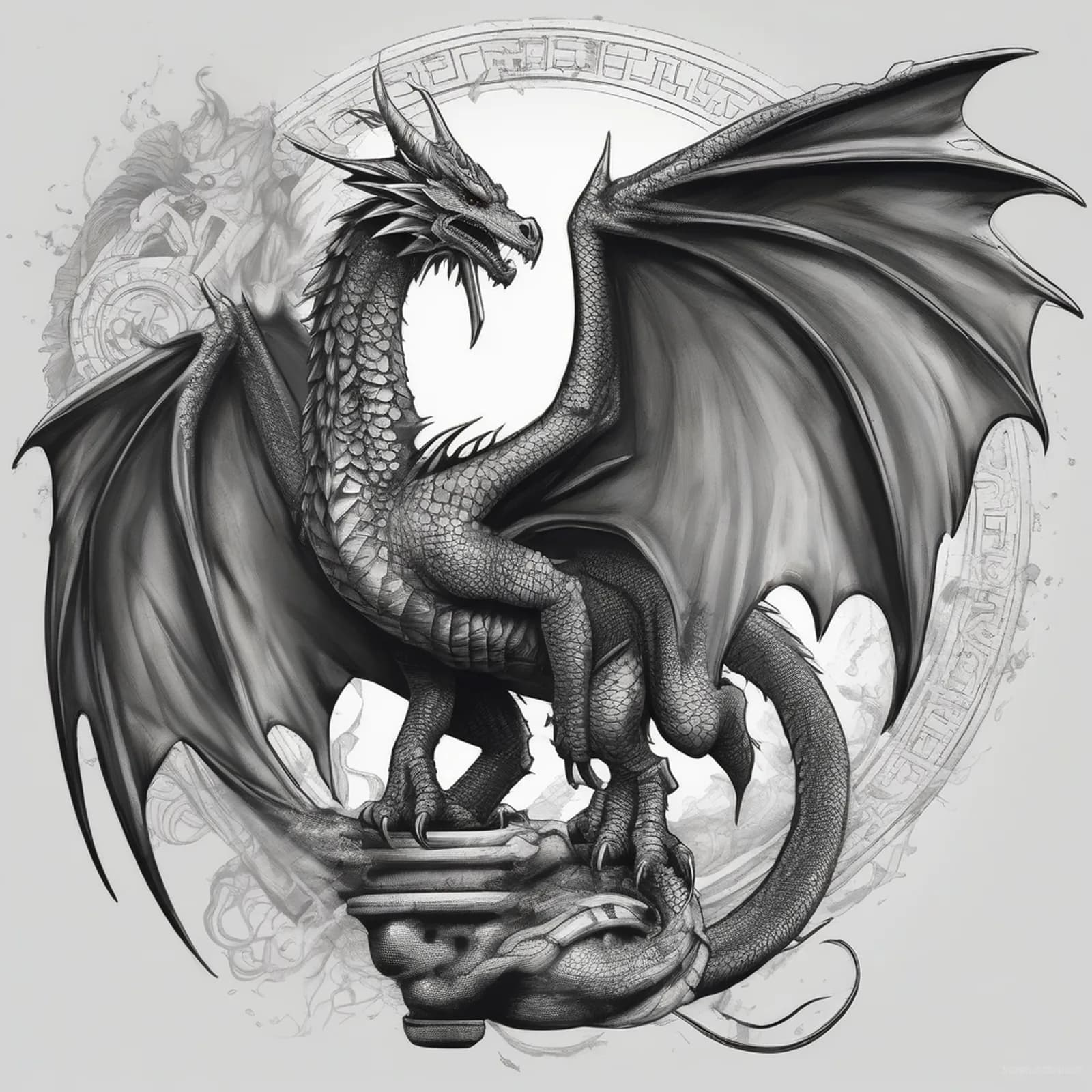 Winged Western Dragon on Back tattoo design, alternative version 4