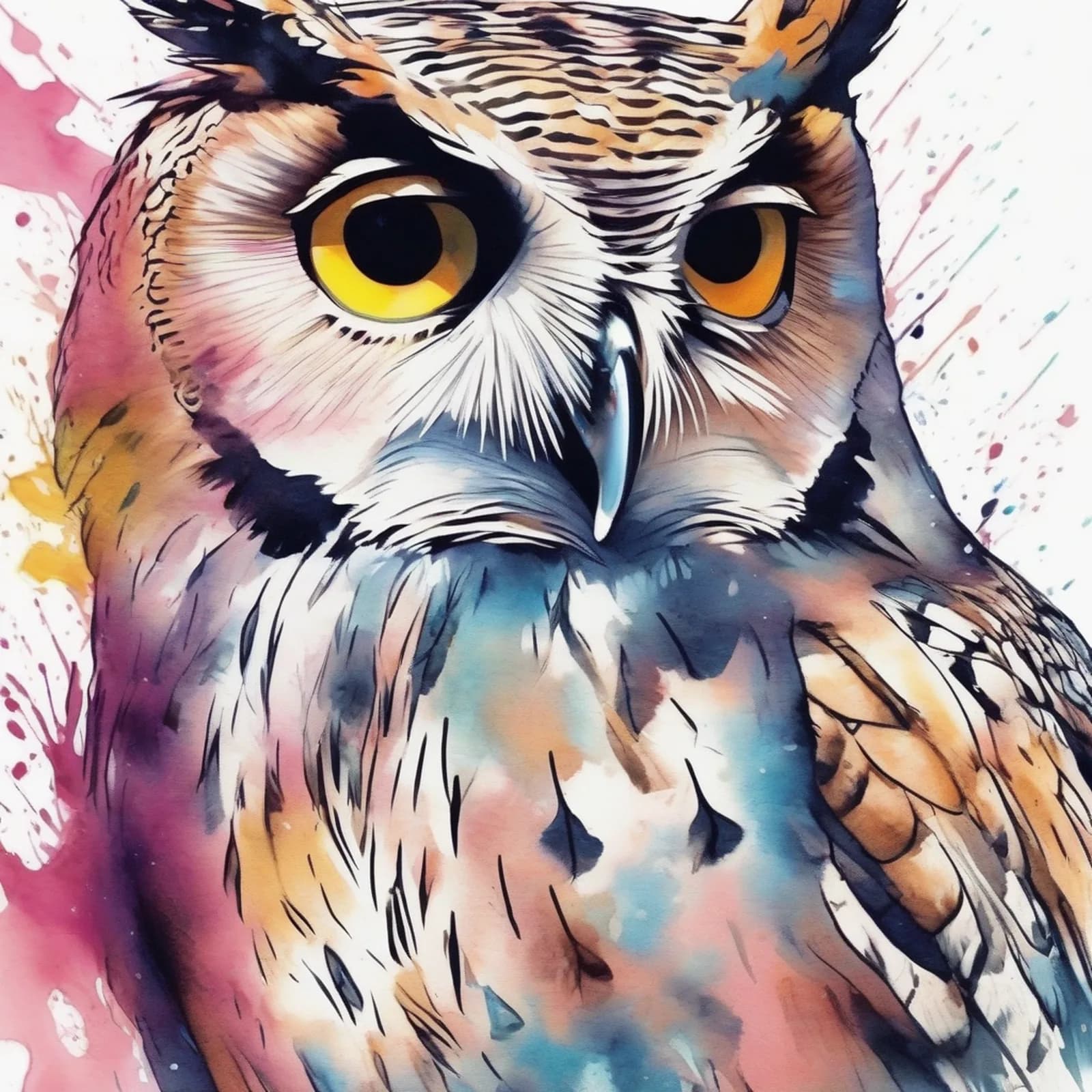 Abstract Brushstroke Owl tattoo design, alternative version 2