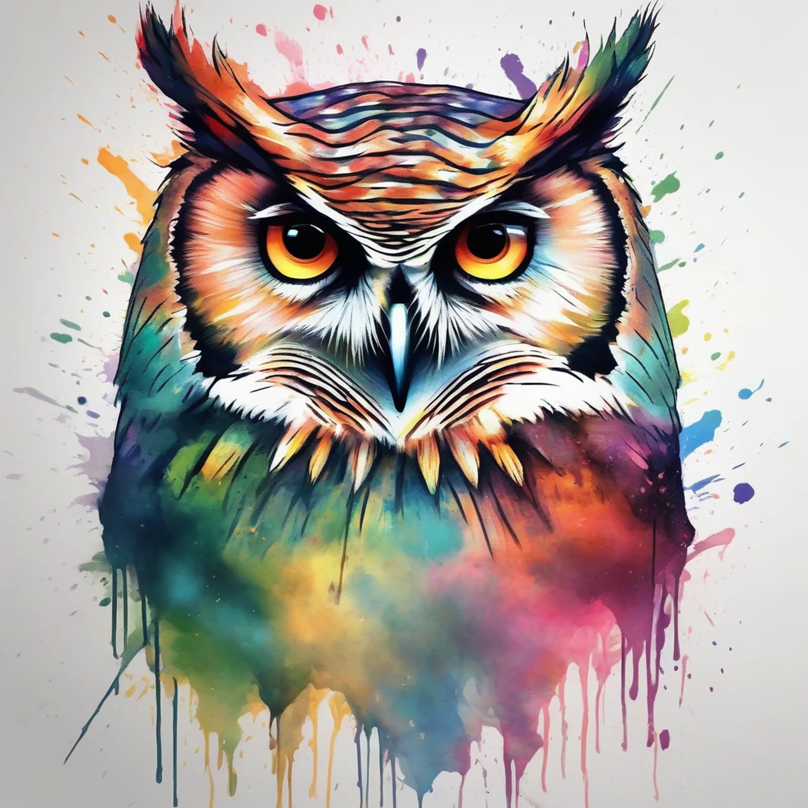 Abstract Brushstroke Owl tattoo design, alternative version 3
