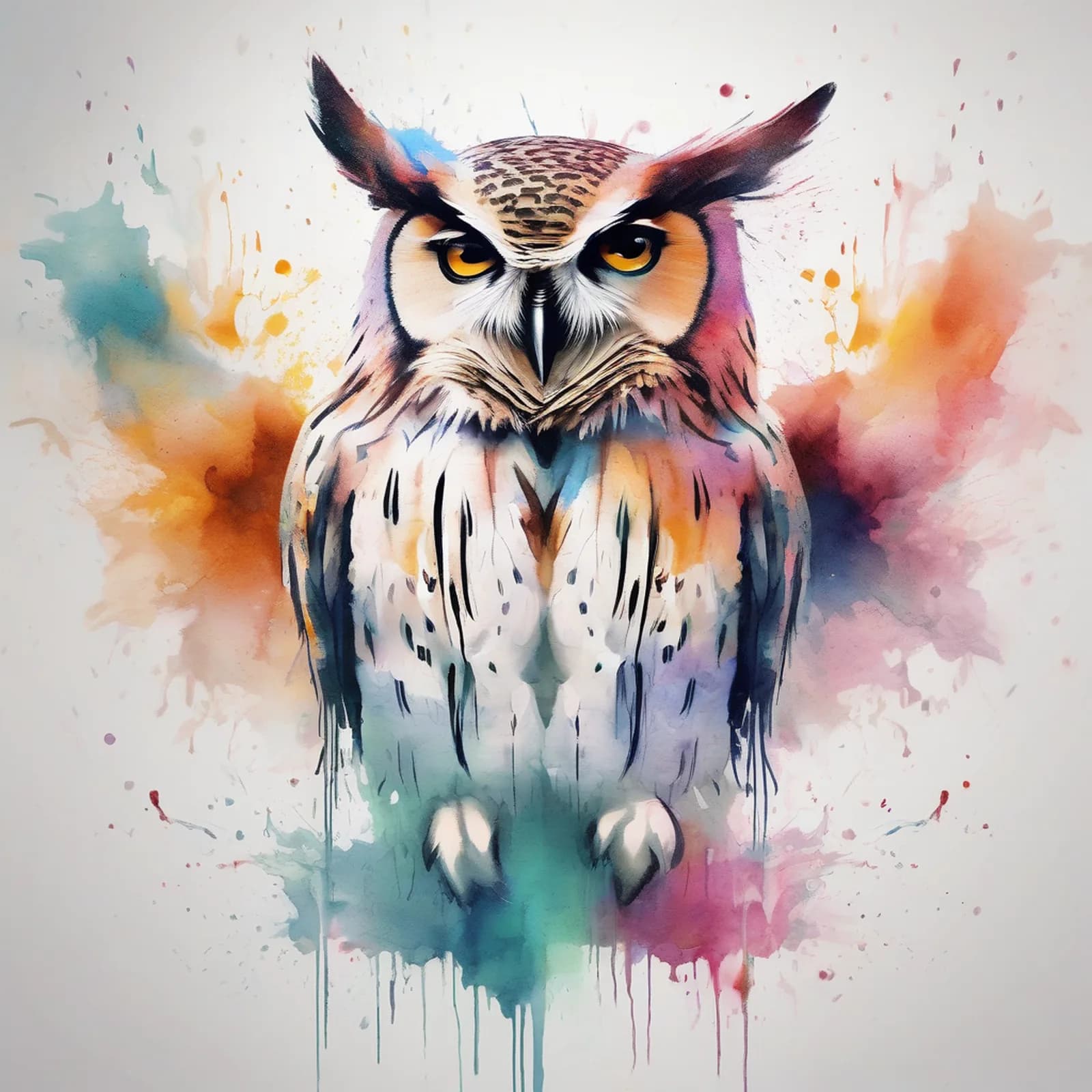 Abstract Brushstroke Owl tattoo design, alternative version 4