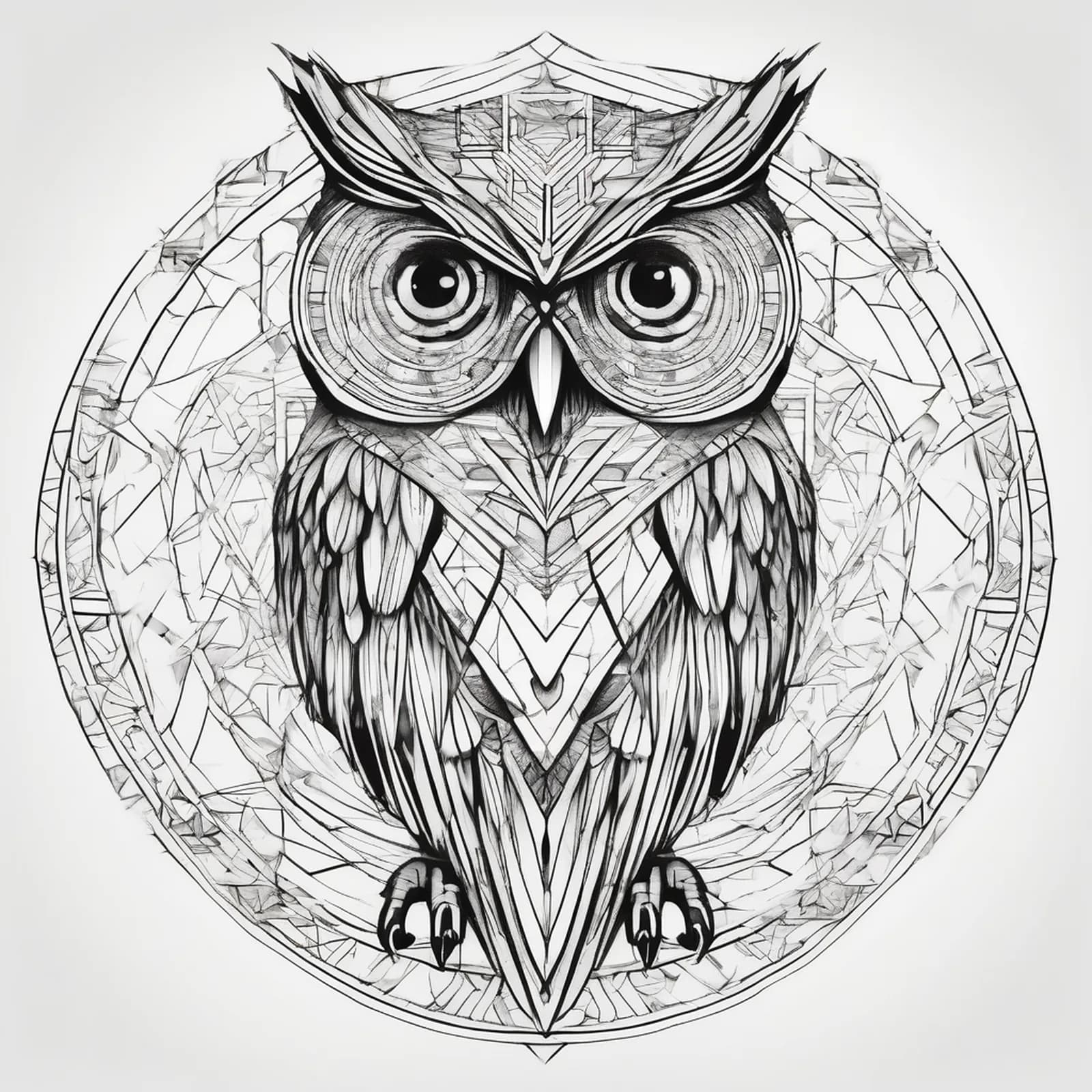 Art Deco Owl tattoo design, alternative version 2