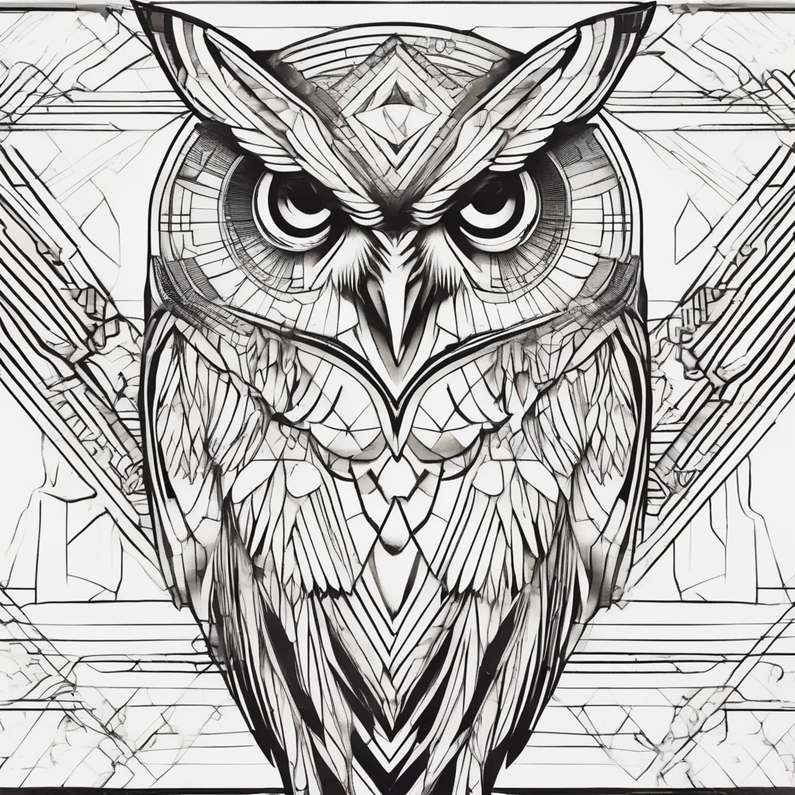 Art Deco Owl tattoo design, alternative version 3