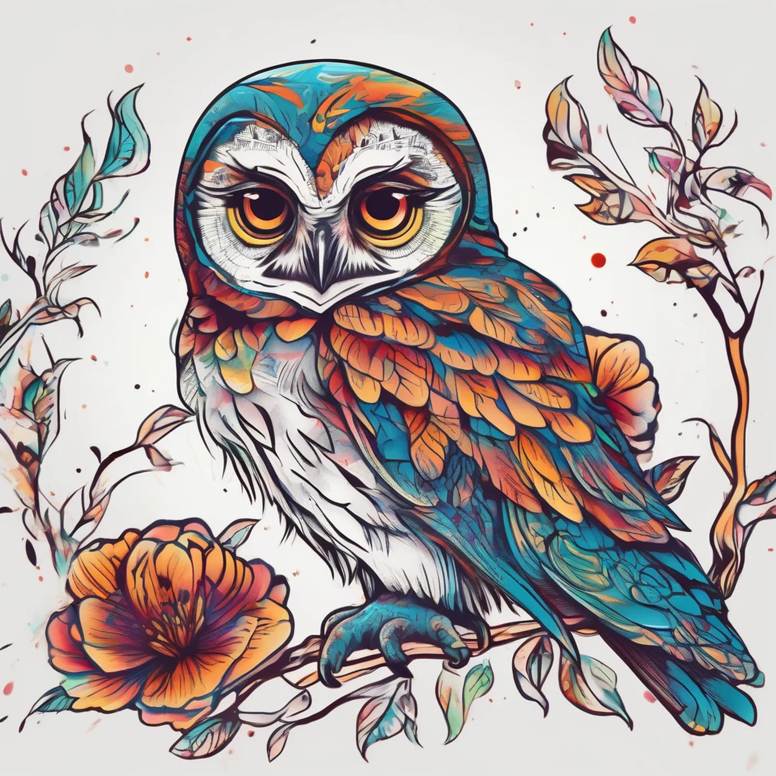 Baby Owlet tattoo design, alternative version 3