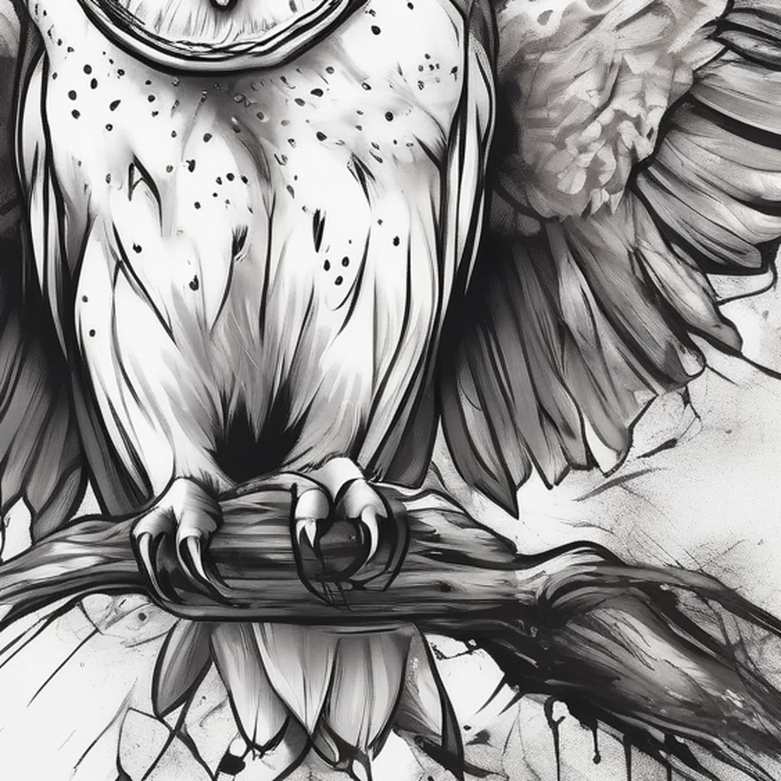 Barn Owl Portrait tattoo design, close-up detail