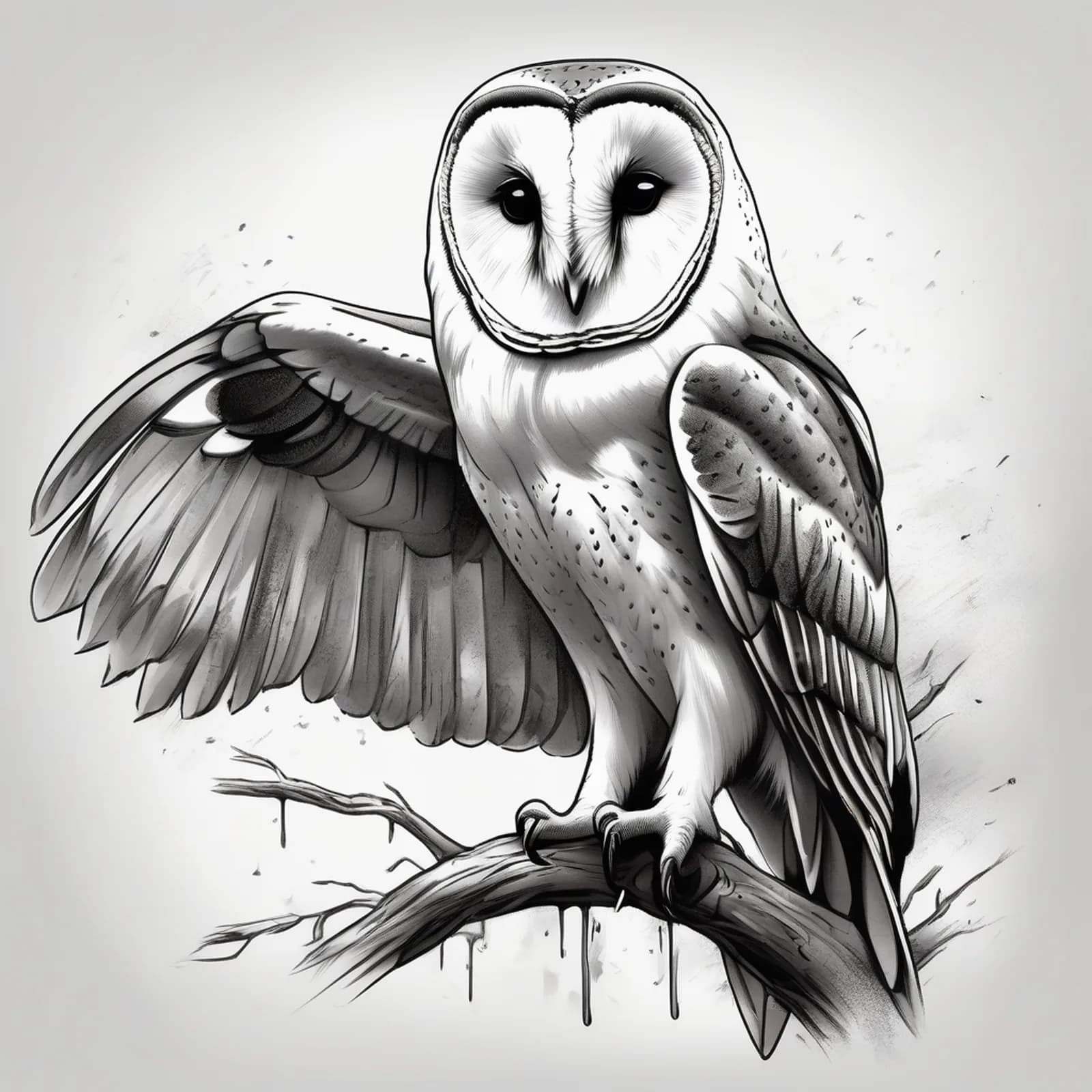 Barn Owl Portrait tattoo design, alternative version 3