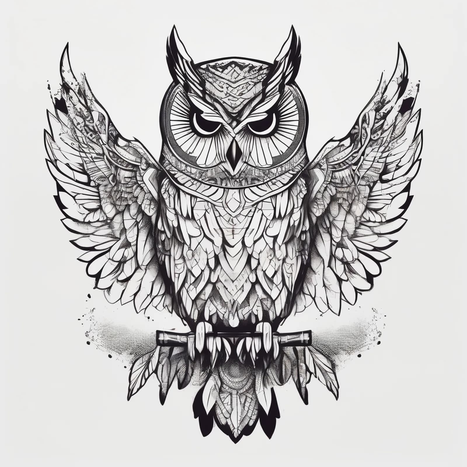 Blackwork Owl tattoo design