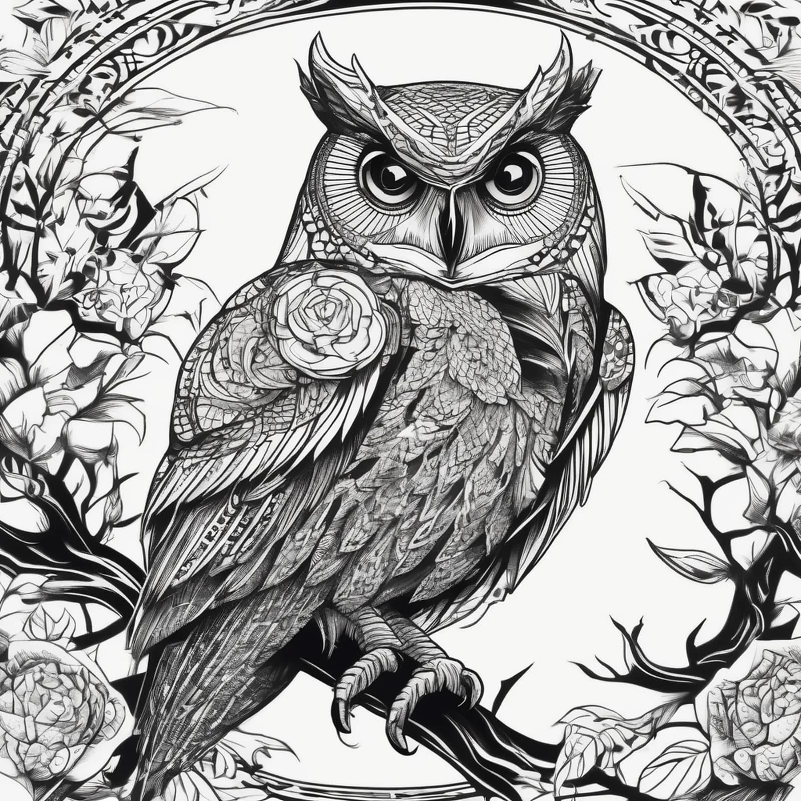 Blackwork Owl tattoo design, alternative version 2