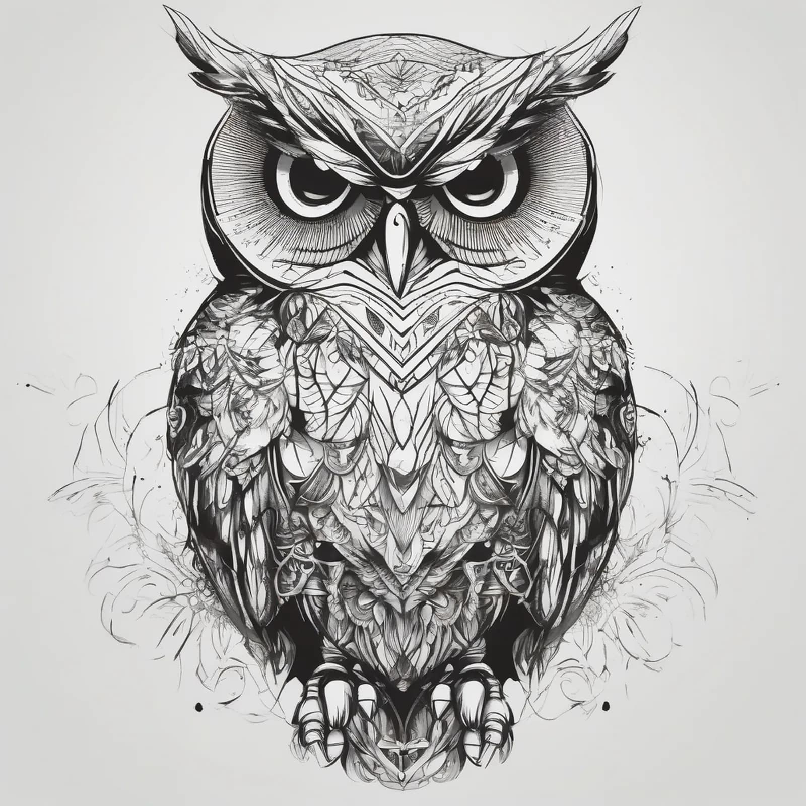 Blackwork Owl tattoo design, alternative version 3
