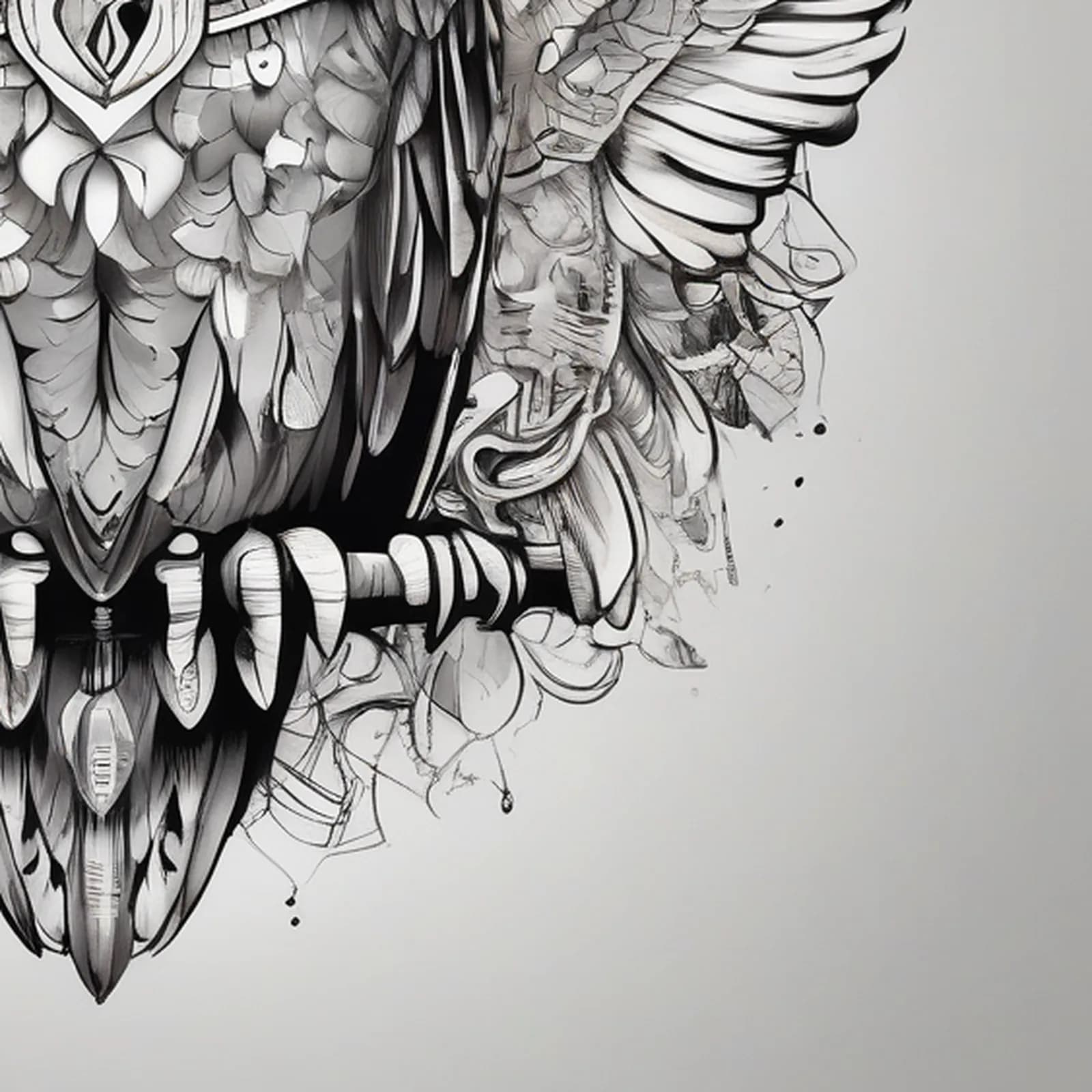 Chicano Style Owl tattoo design, close-up detail