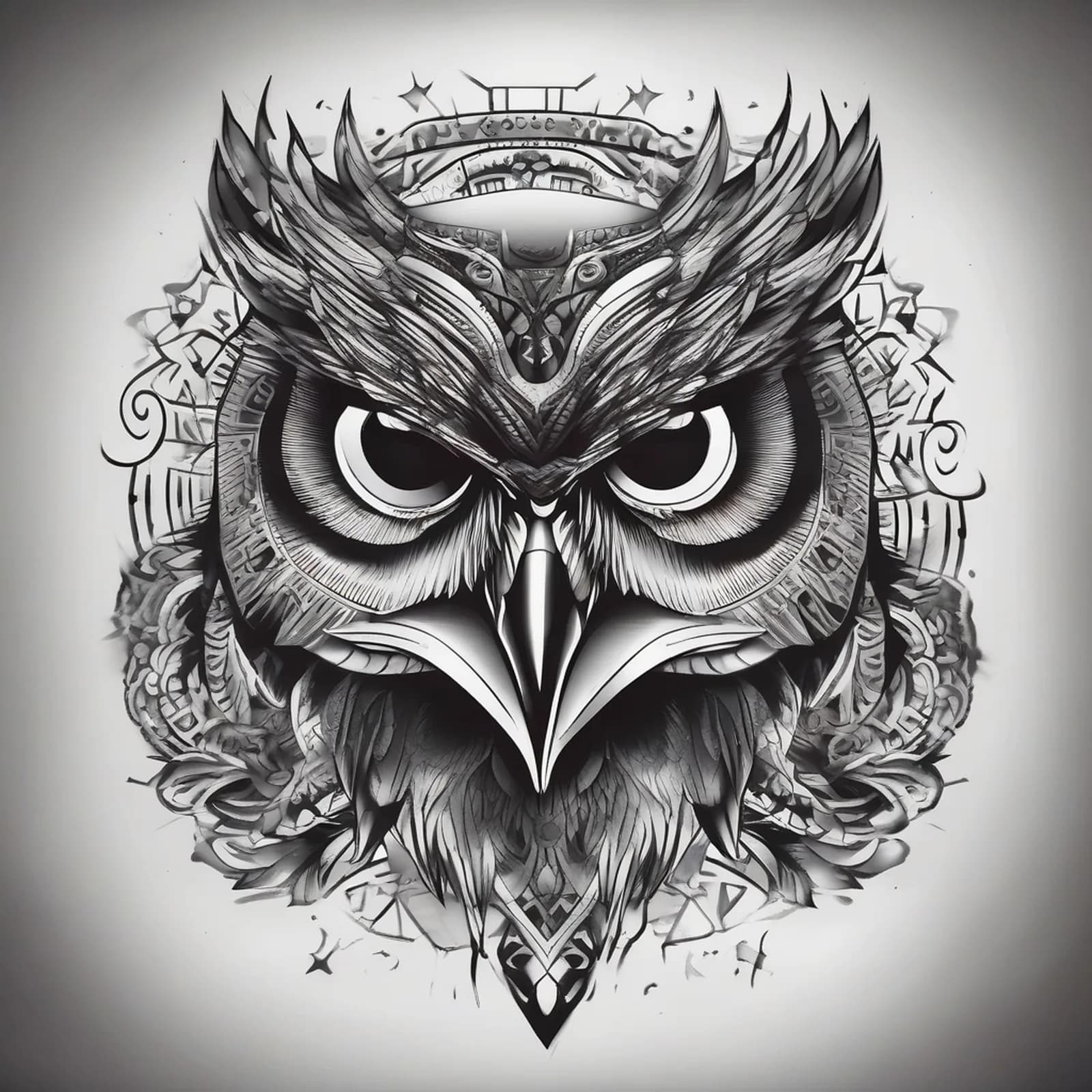Chicano Style Owl tattoo design, alternative version 2