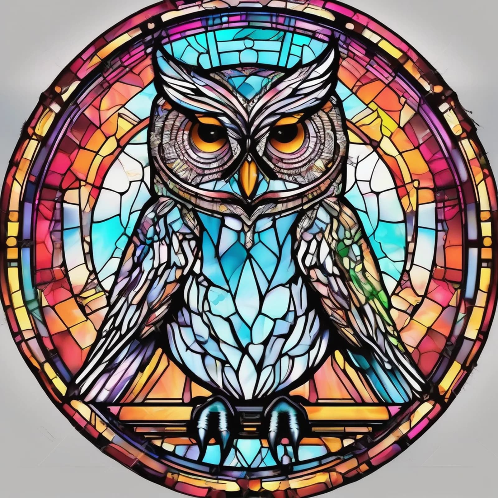 Cyber Neon Owl tattoo design, alternative version 2