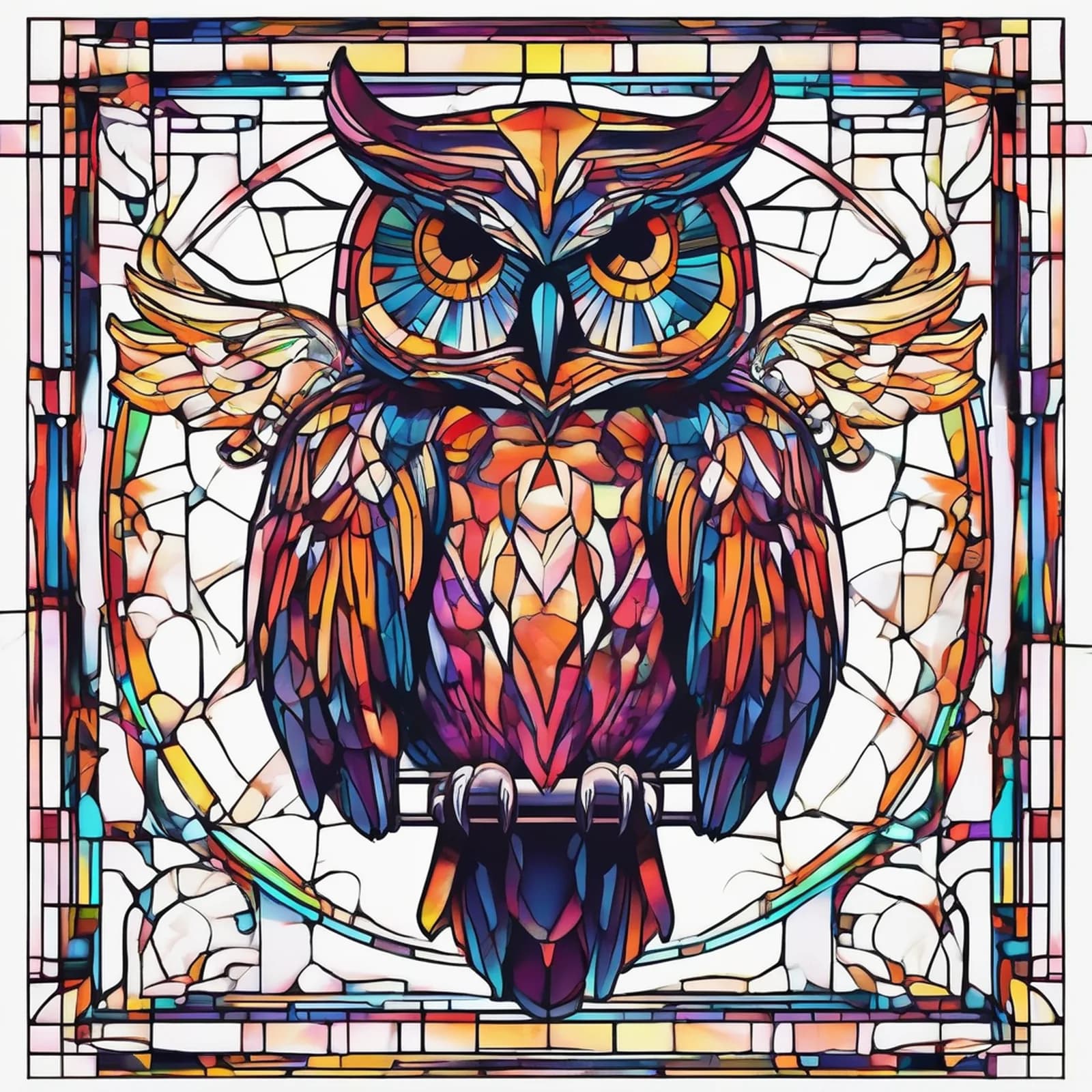 Cyber Neon Owl tattoo design, alternative version 3