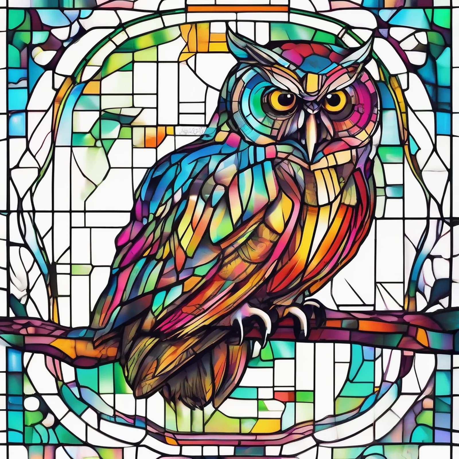 Cyber Neon Owl tattoo design, alternative version 4