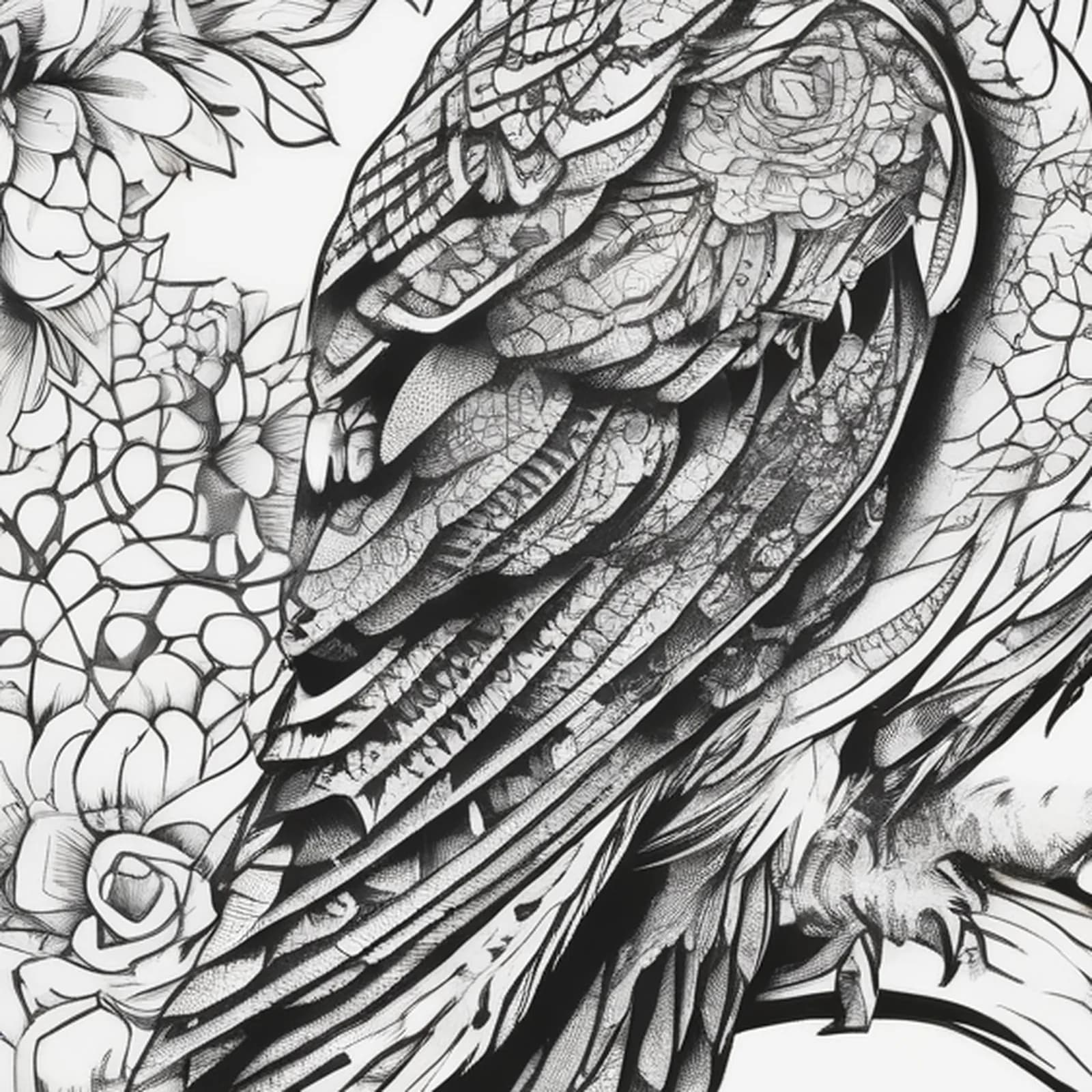 Dotwork Owl tattoo design, close-up detail
