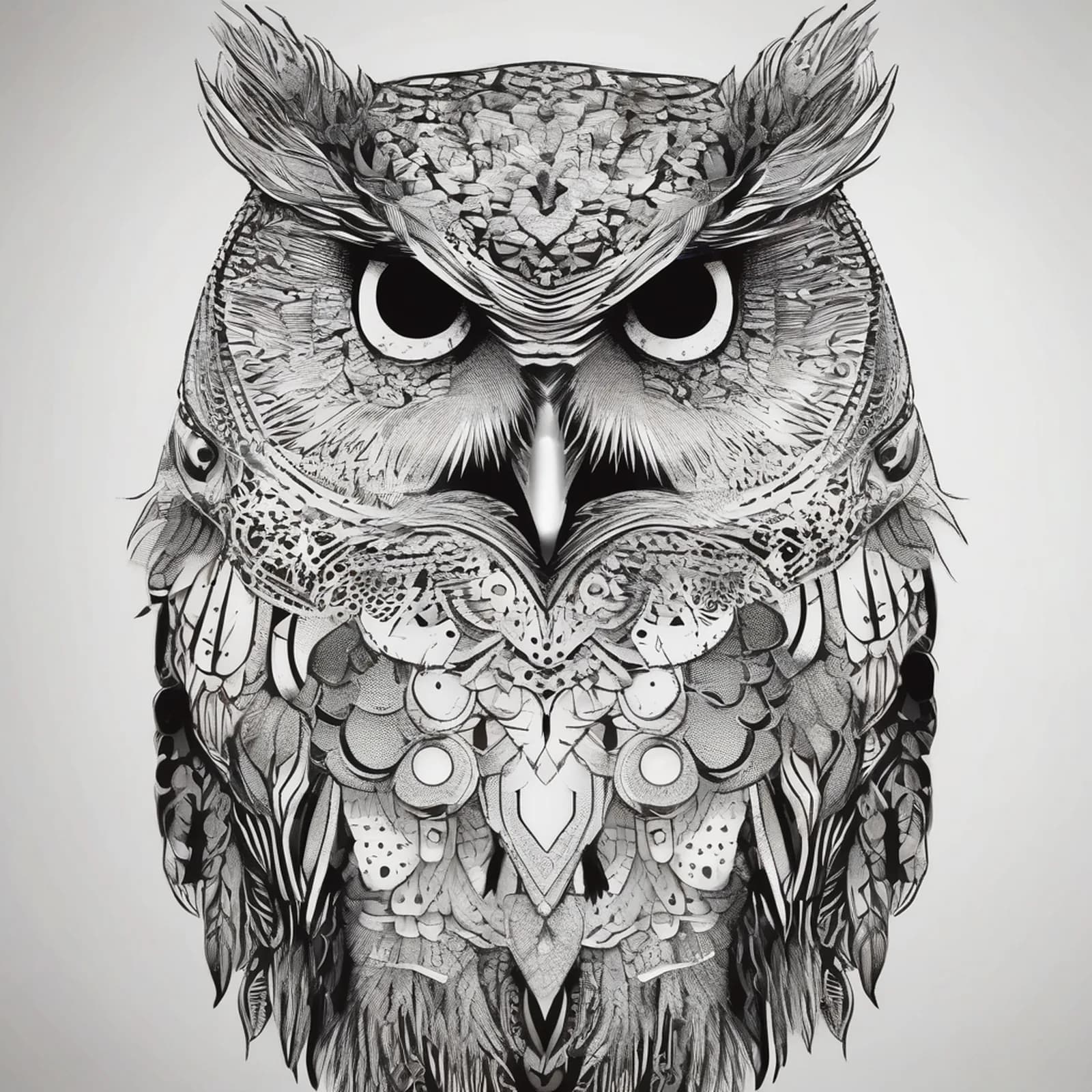Dotwork Owl tattoo design, alternative version 2