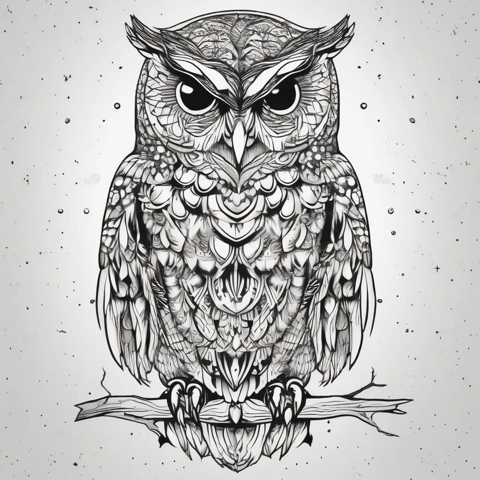 Dotwork Owl tattoo design, alternative version 3