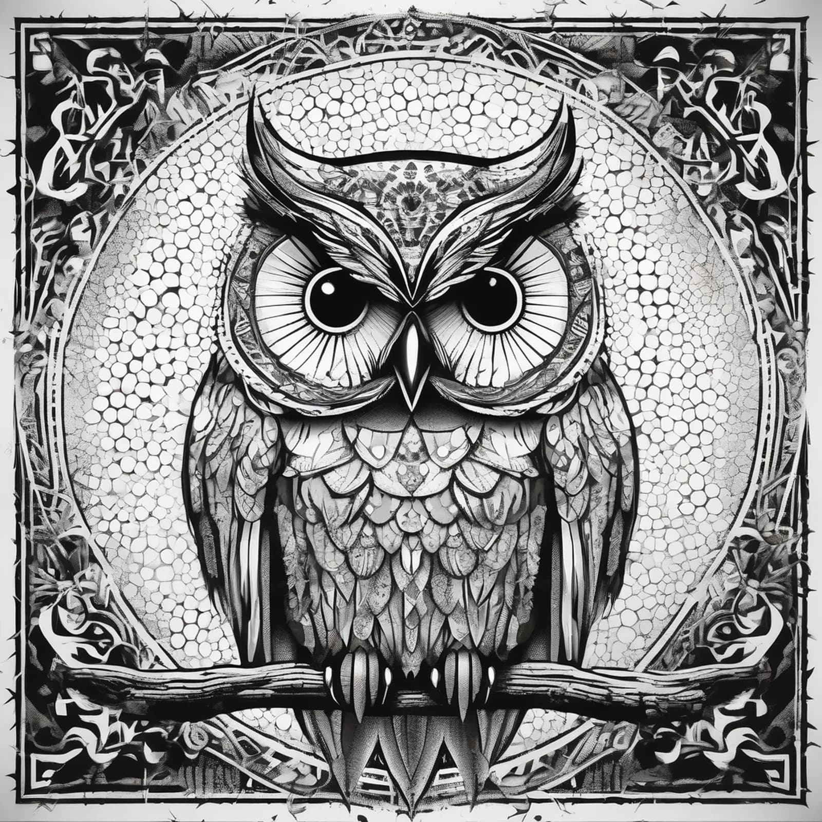 Dotwork Owl tattoo design, alternative version 4