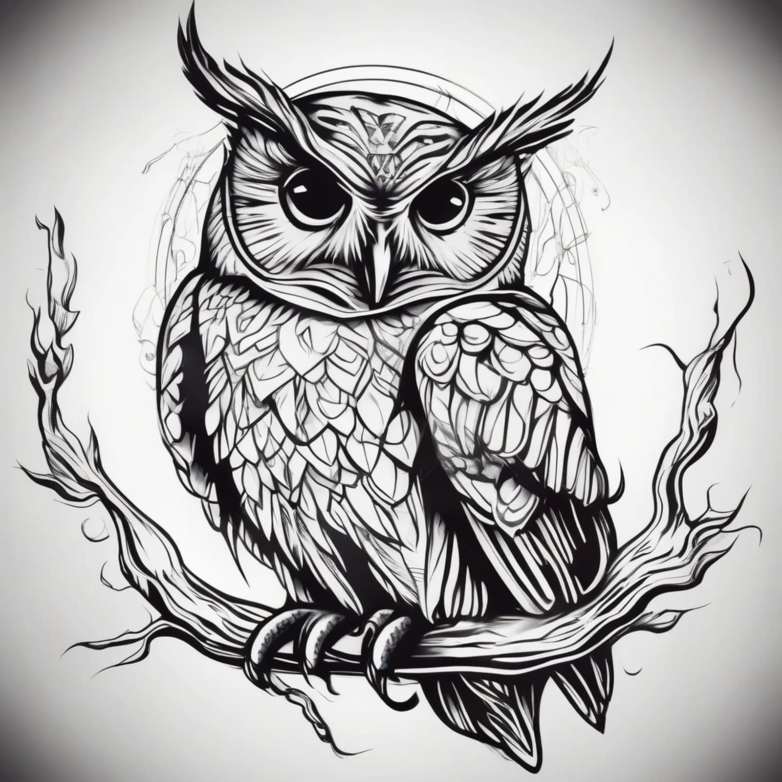 Elf Owl tattoo design, alternative version 3