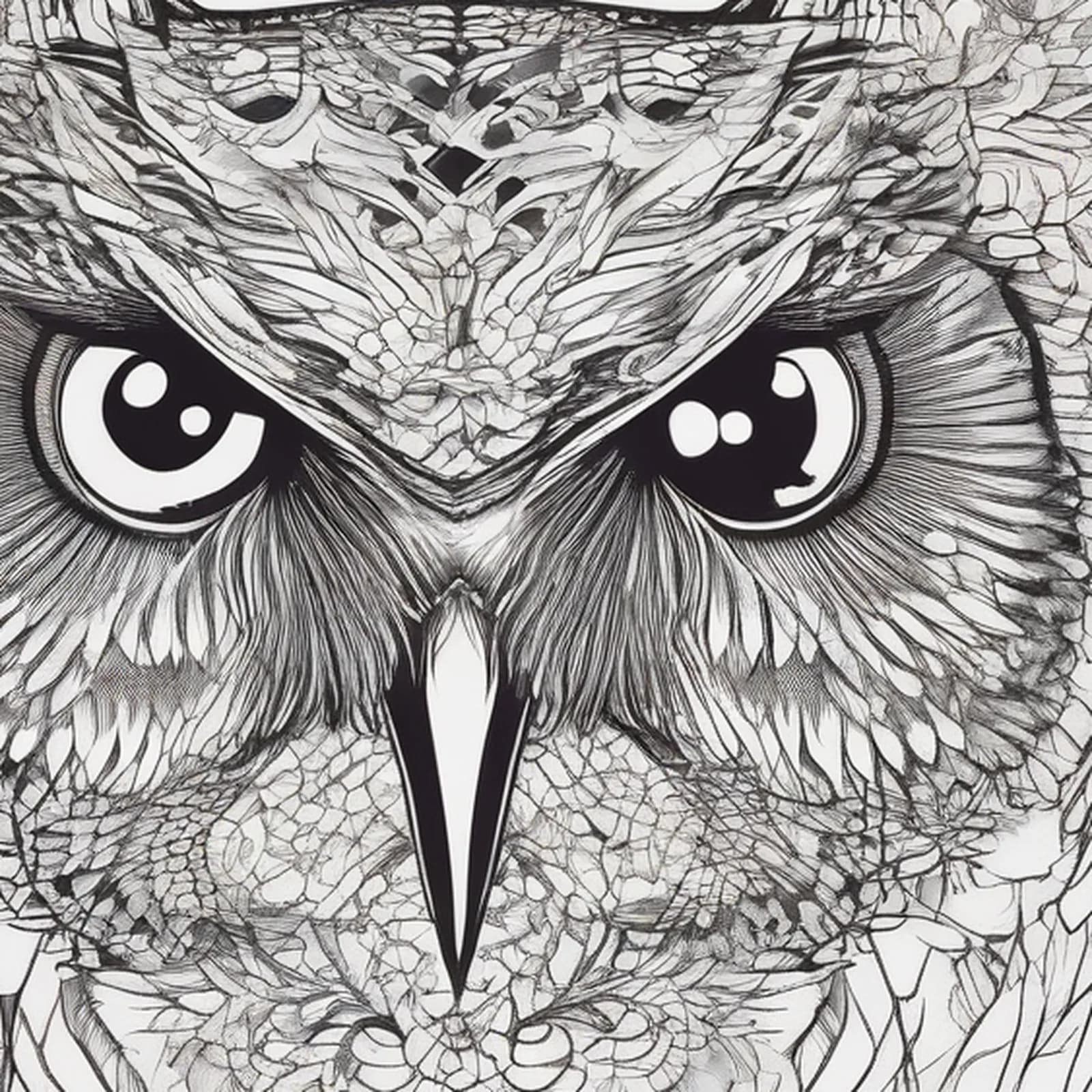 Fine Line Owl tattoo design, close-up detail