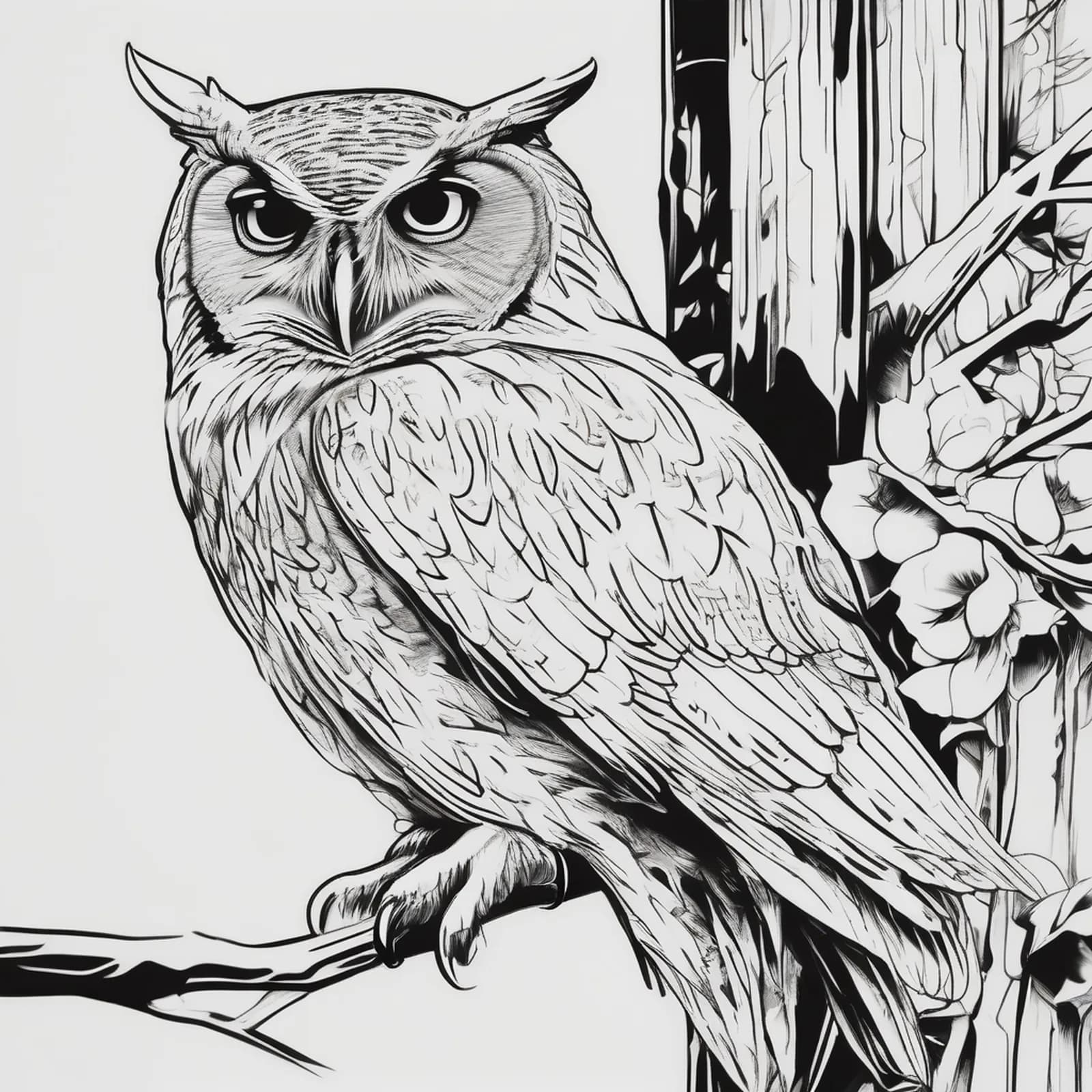 Fine Line Owl tattoo design, alternative version 3
