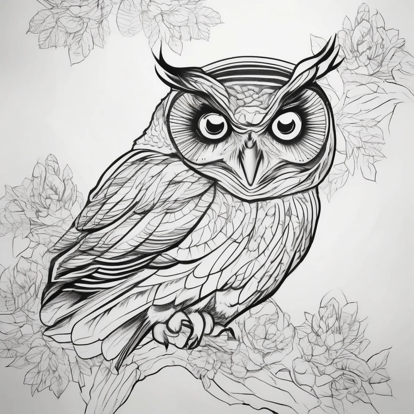 Fine Line Owl tattoo design, alternative version 4