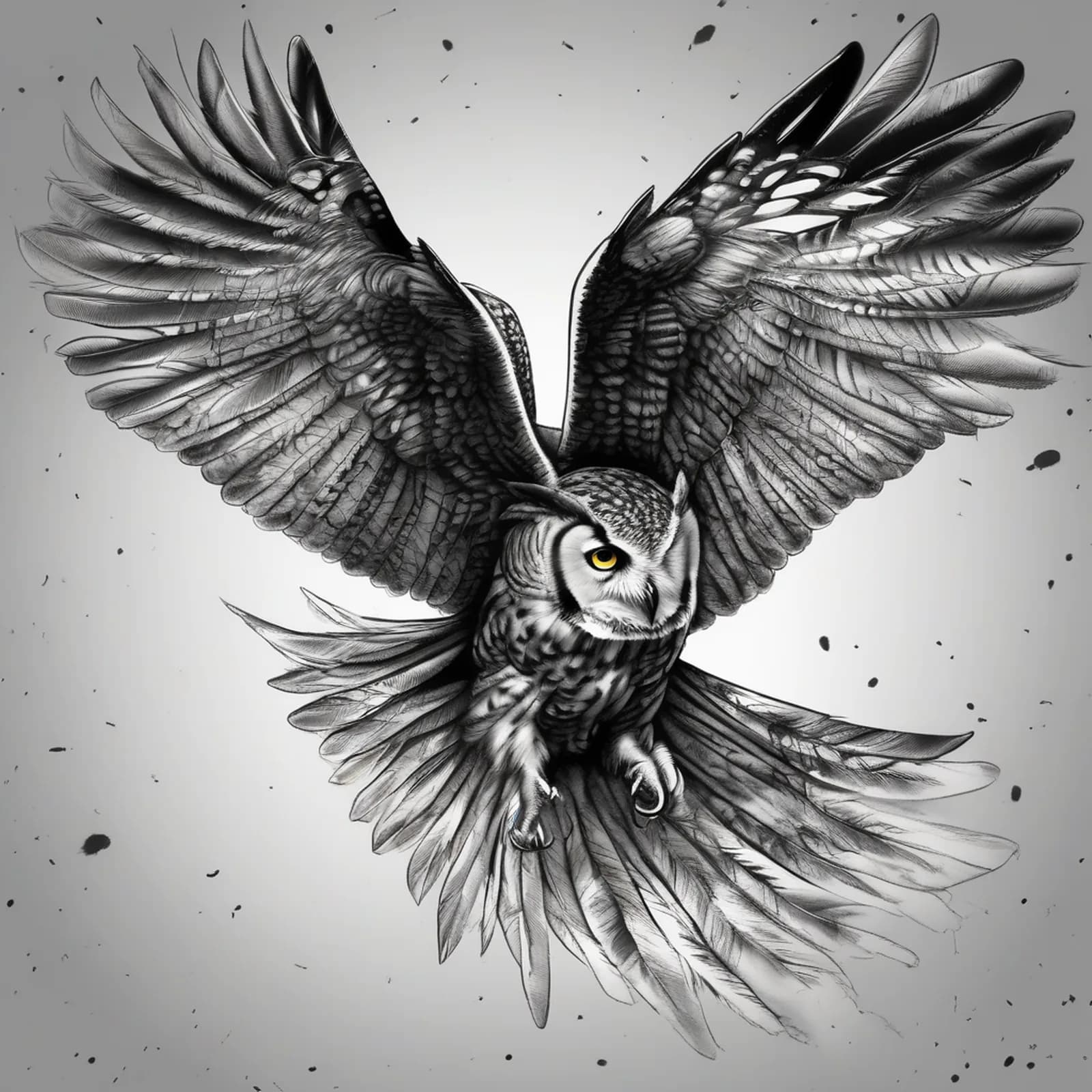 Flying Owl With Spread Wings tattoo design, alternative version 3