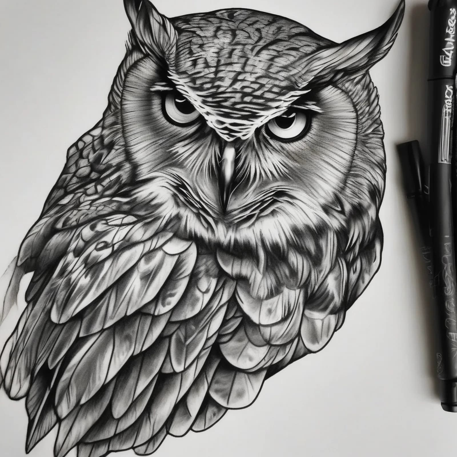 Flying Owl With Spread Wings tattoo design, alternative version 4
