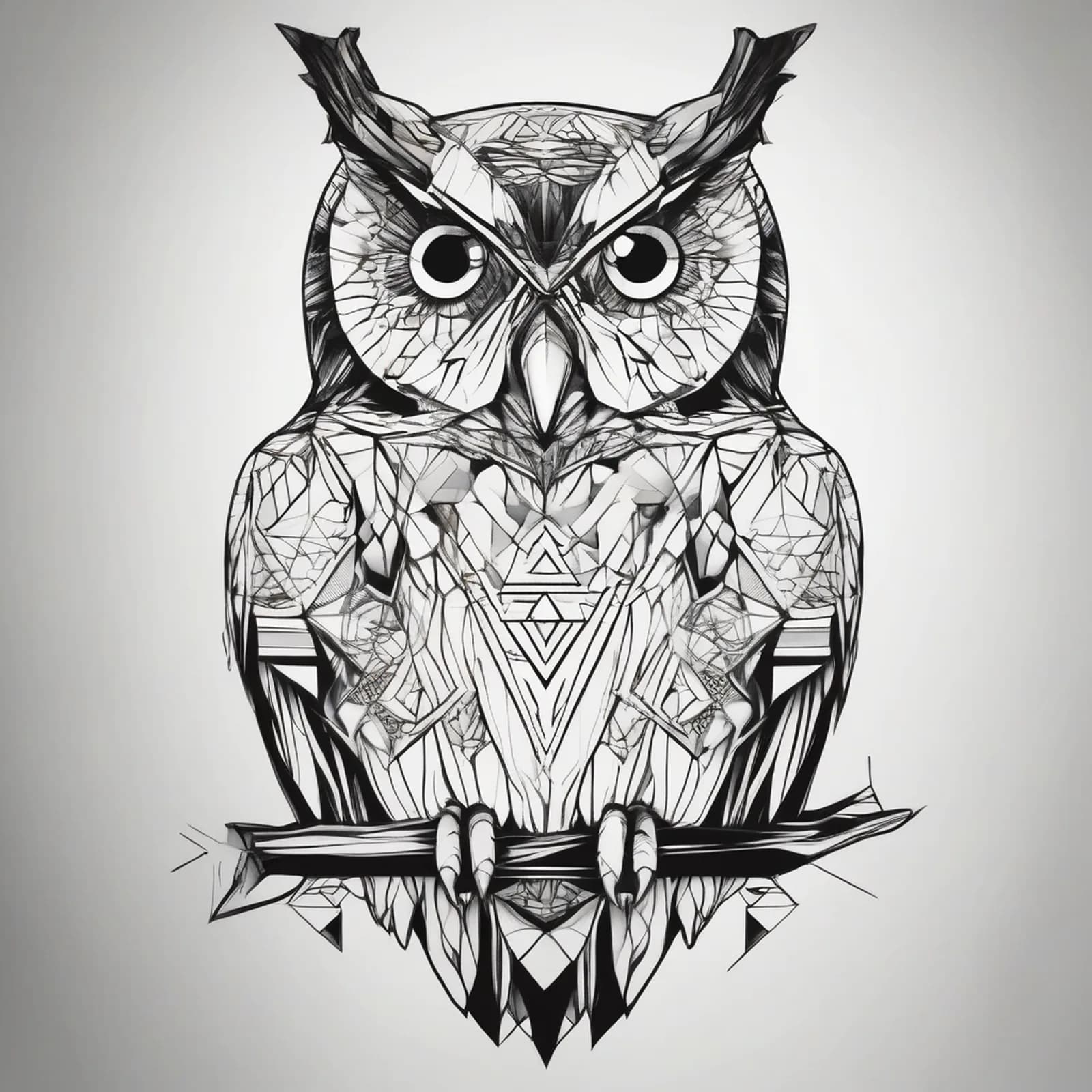 Geometric Owl tattoo design, alternative version 3