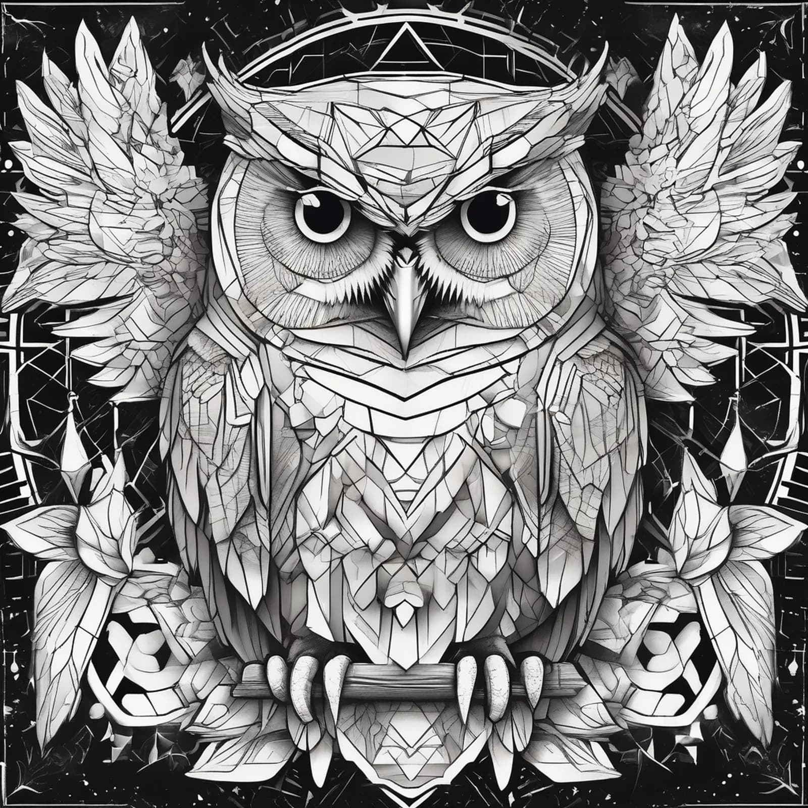 Geometric Owl tattoo design, alternative version 4