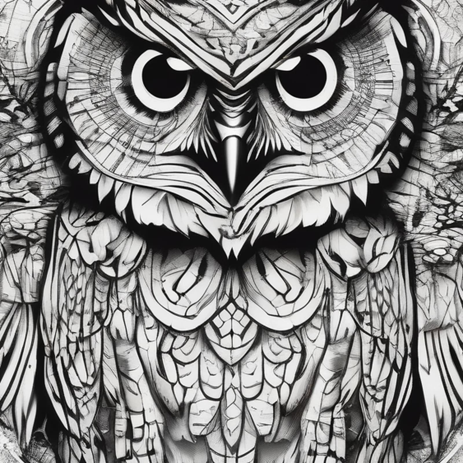 Gothic Owl tattoo design, close-up detail