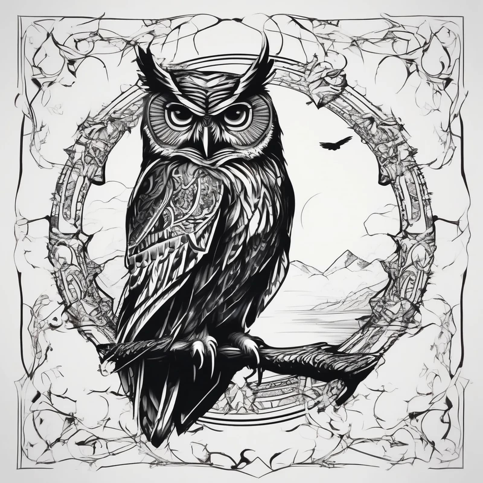 Gothic Owl tattoo design, alternative version 2