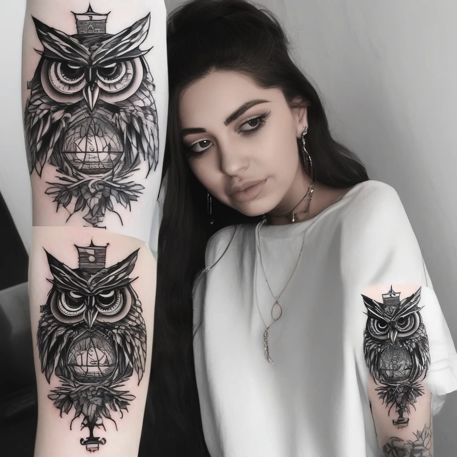 Gothic Owl tattoo design, alternative version 4