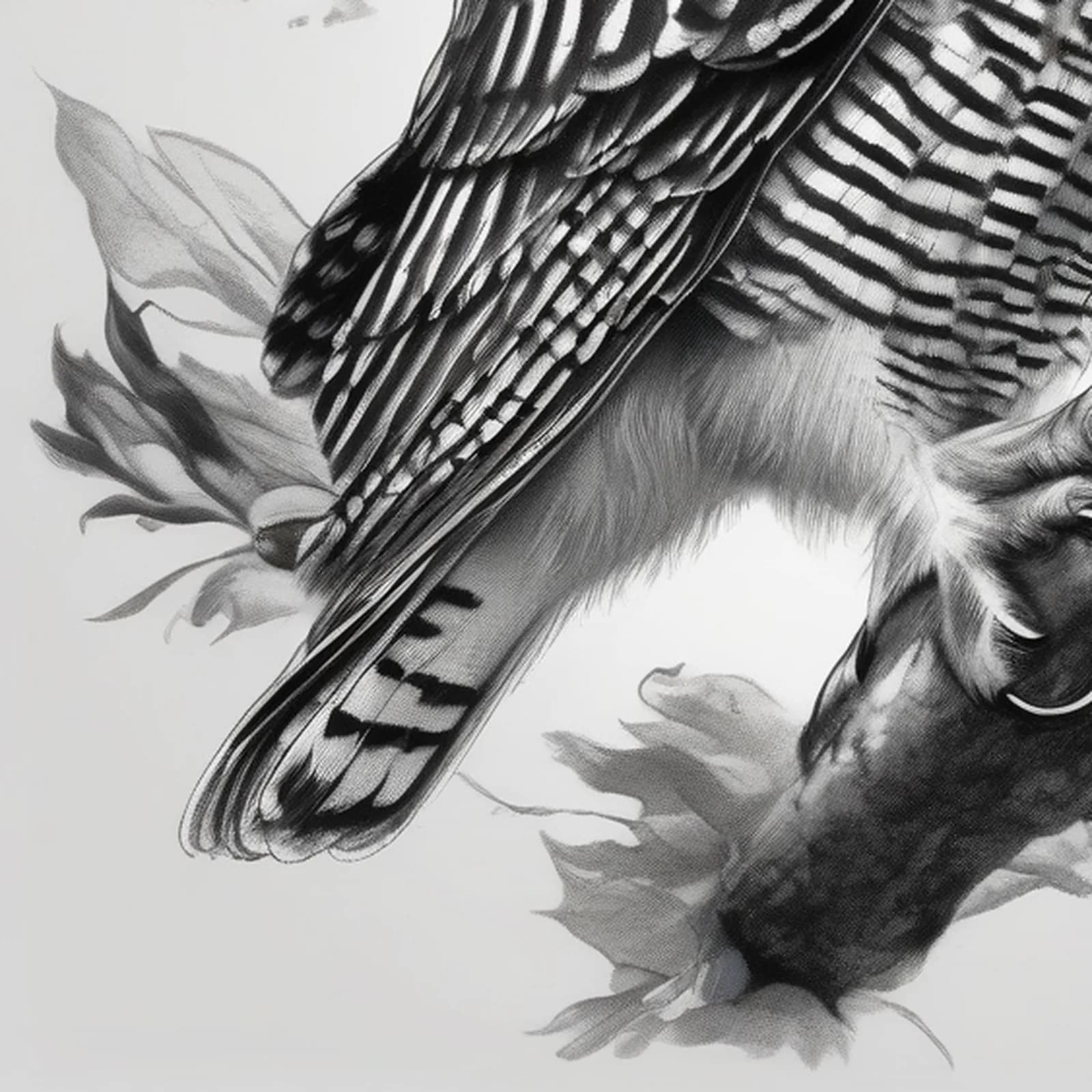 Hawk Owl In Flight tattoo design, close-up detail
