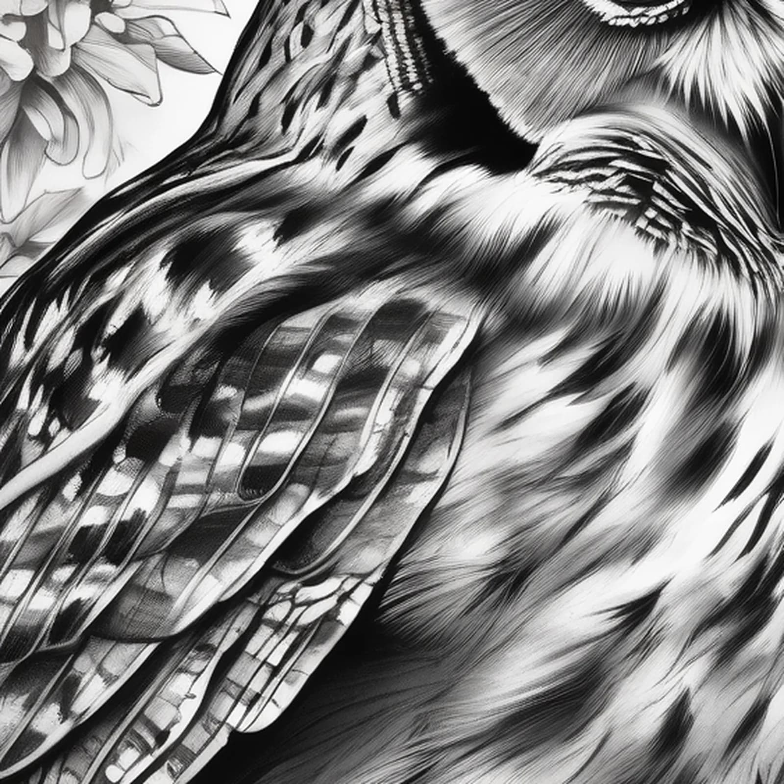 Long Eared Owl tattoo design, close-up detail