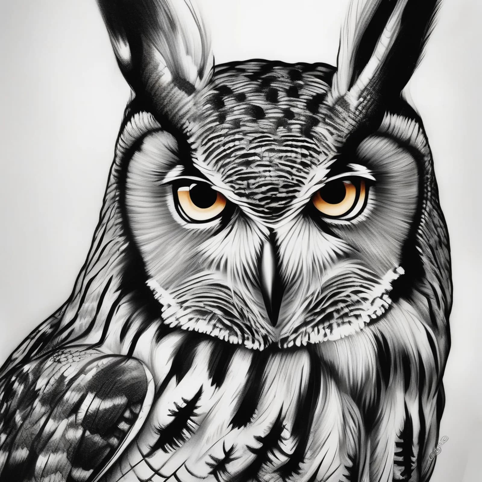 Long Eared Owl tattoo design, alternative version 4