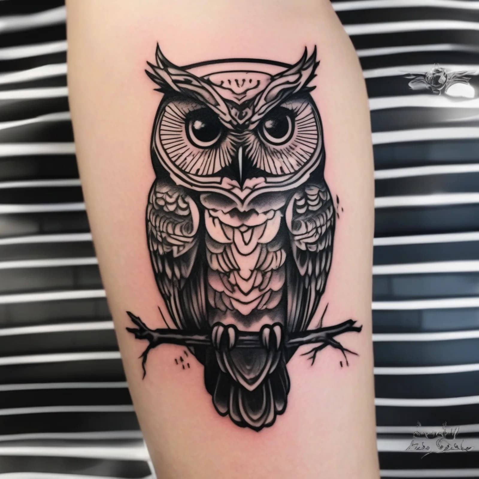 Micro Owl Behind Ear tattoo design, alternative version 4