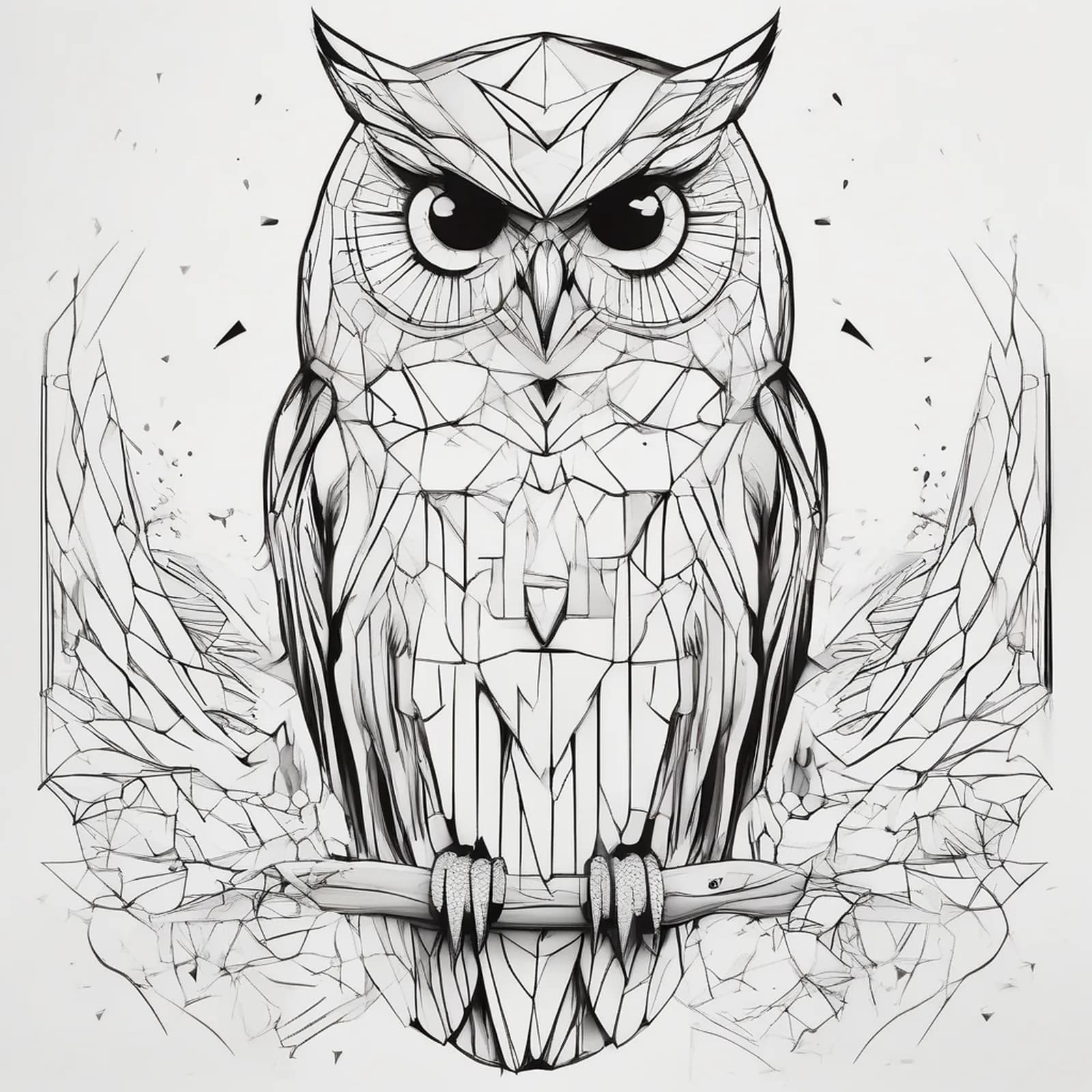 Minimal Geometric Owl tattoo design
