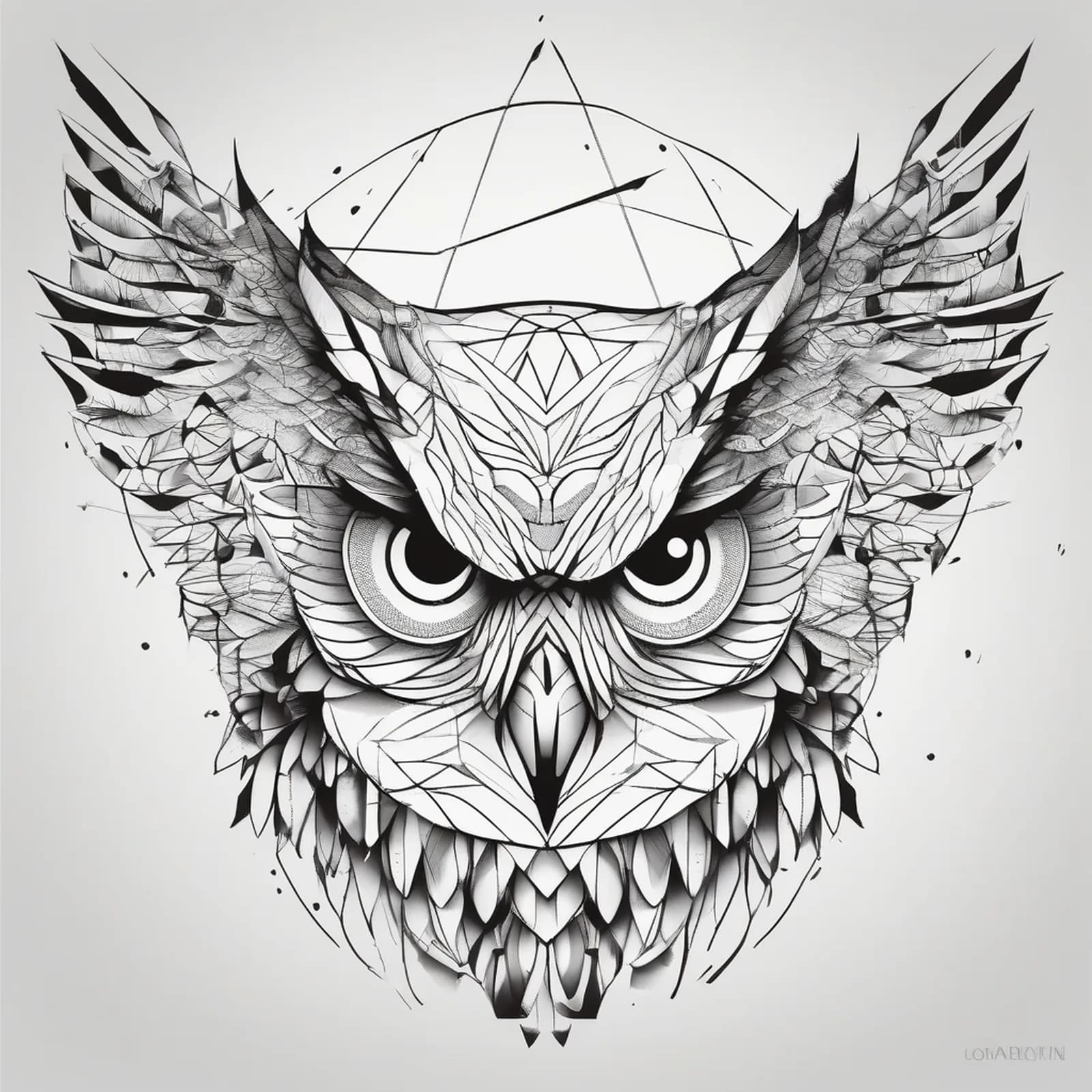 Minimal Geometric Owl tattoo design, alternative version 2