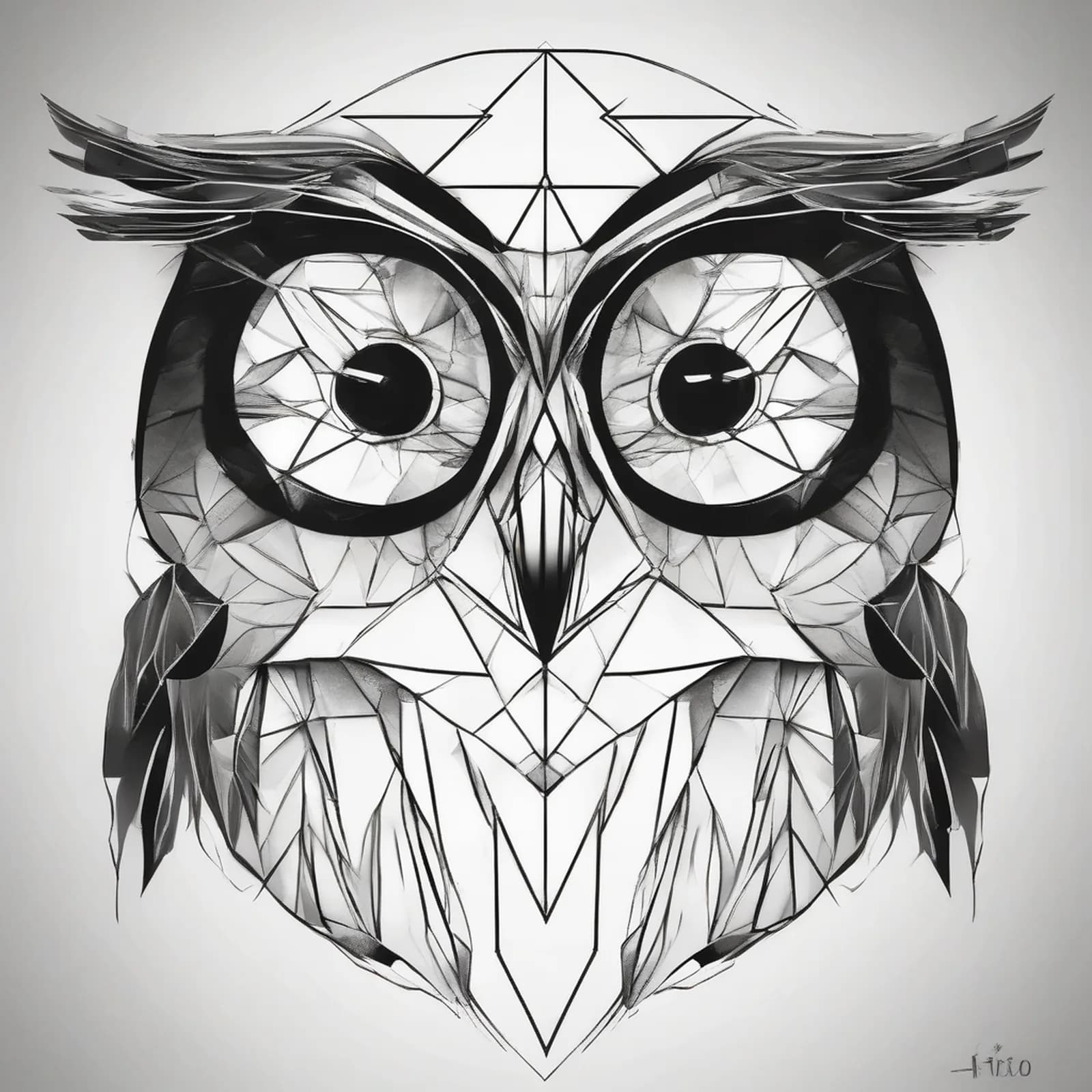 Minimal Geometric Owl tattoo design, alternative version 3
