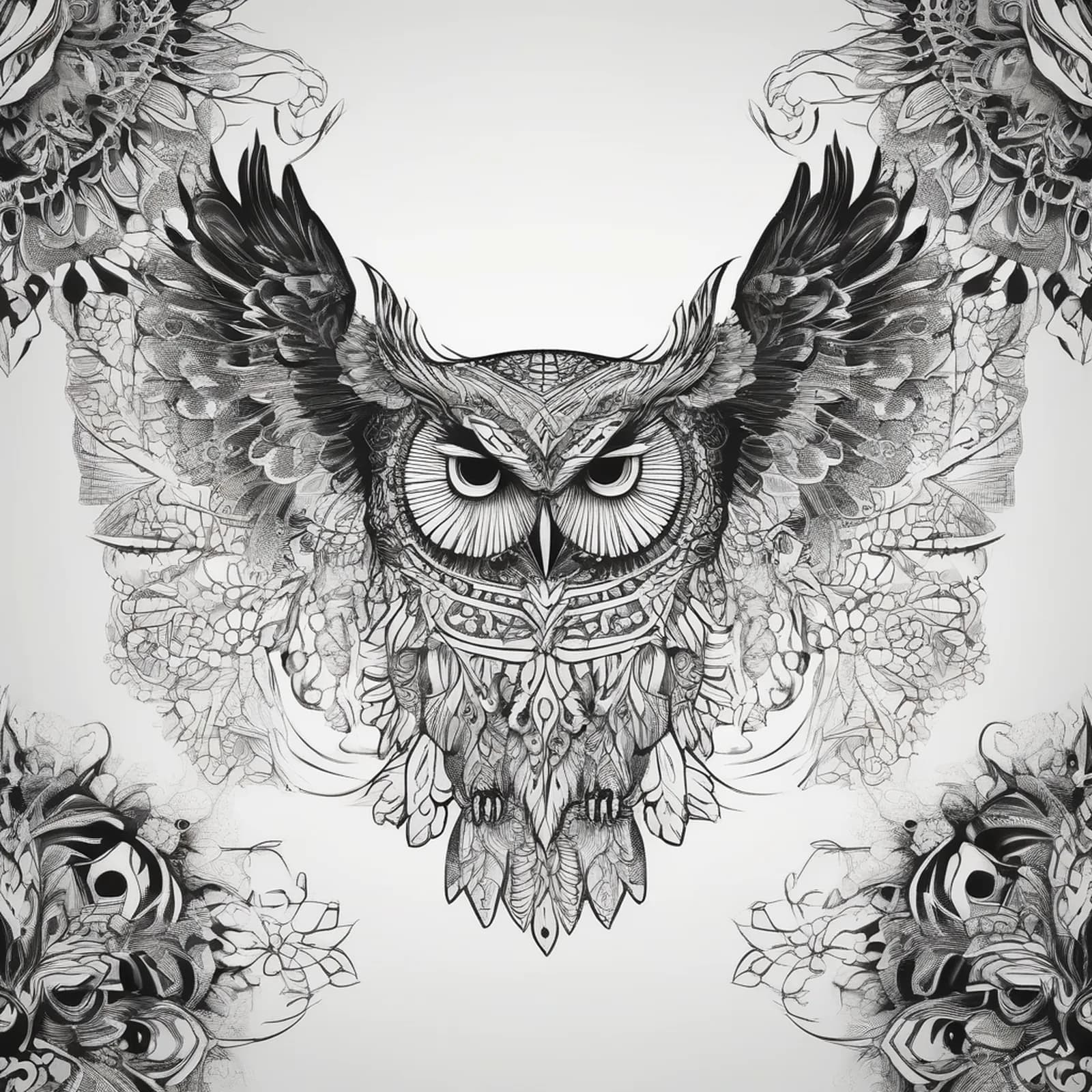 Ornamental Filigree Owl tattoo design